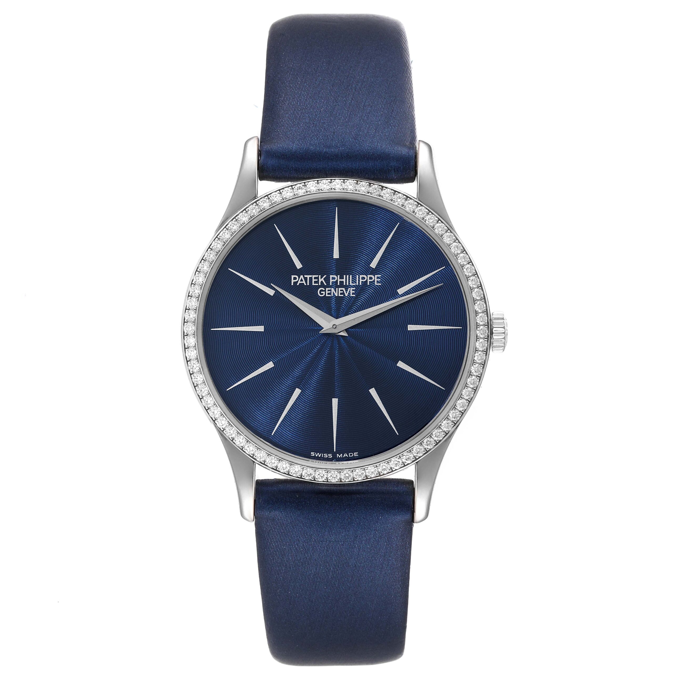 Patek Philippe Calatrava White Gold Blue Dial Diamond Ladies Watch 4896 Papers