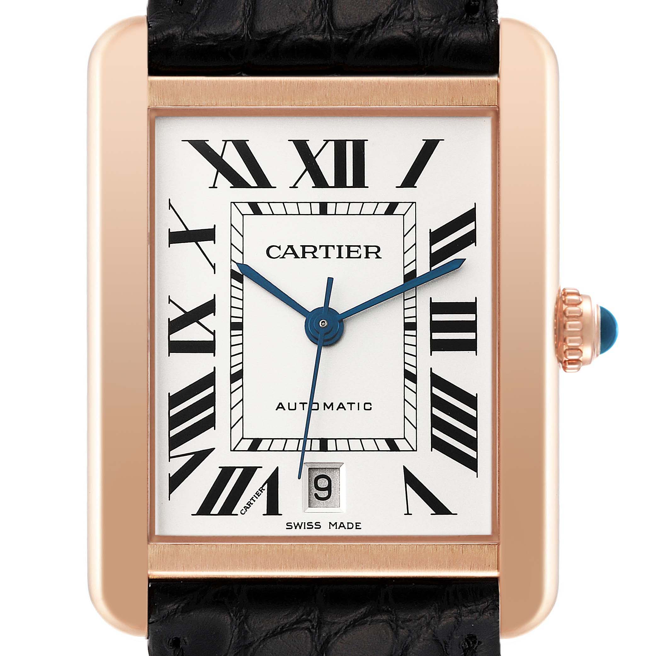 Cartier Tank Solo XL Rose Gold Silver Dial Mens Watch W5200026