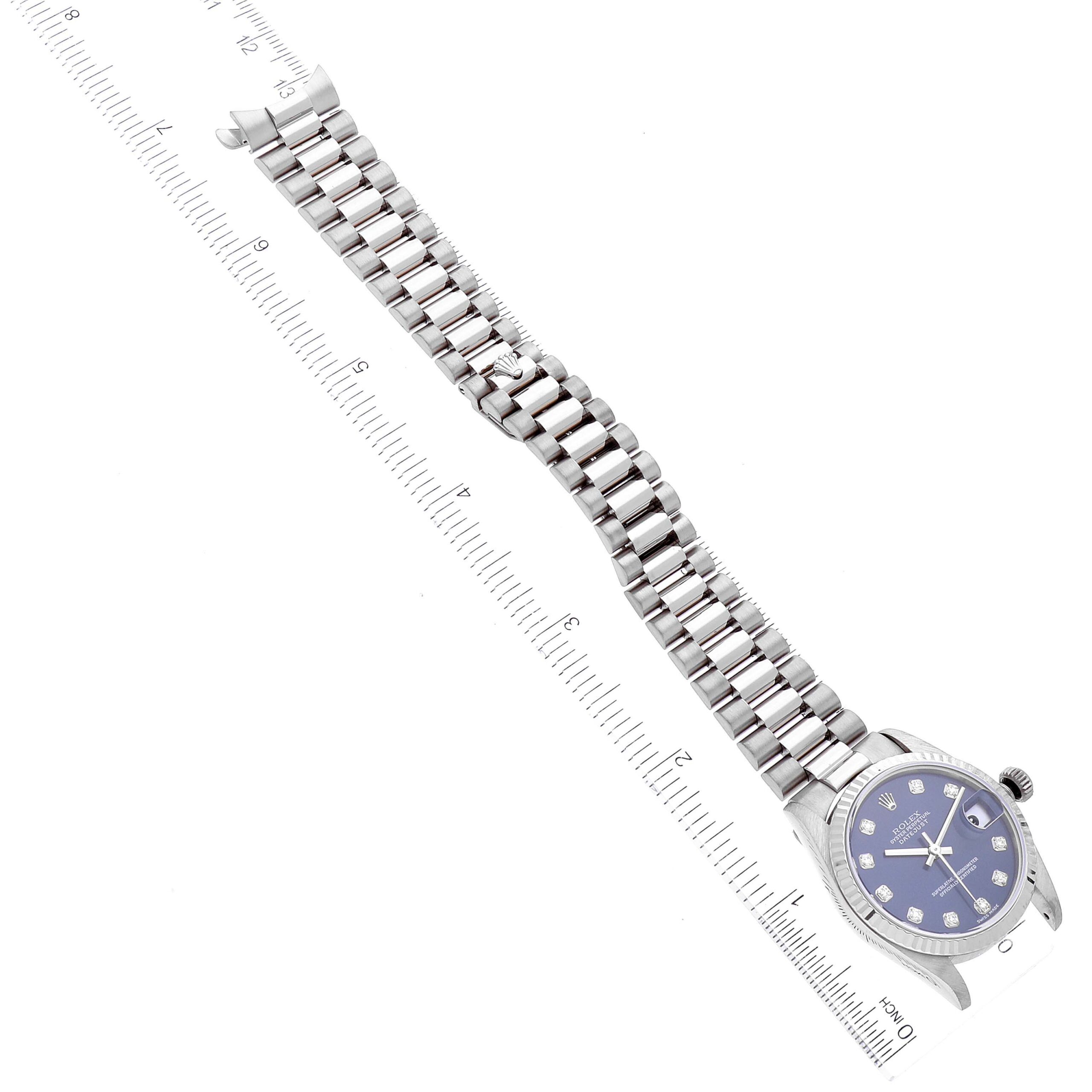 Rolex President Midsize White Gold Blue Diamond Dial Ladies Watch 78279