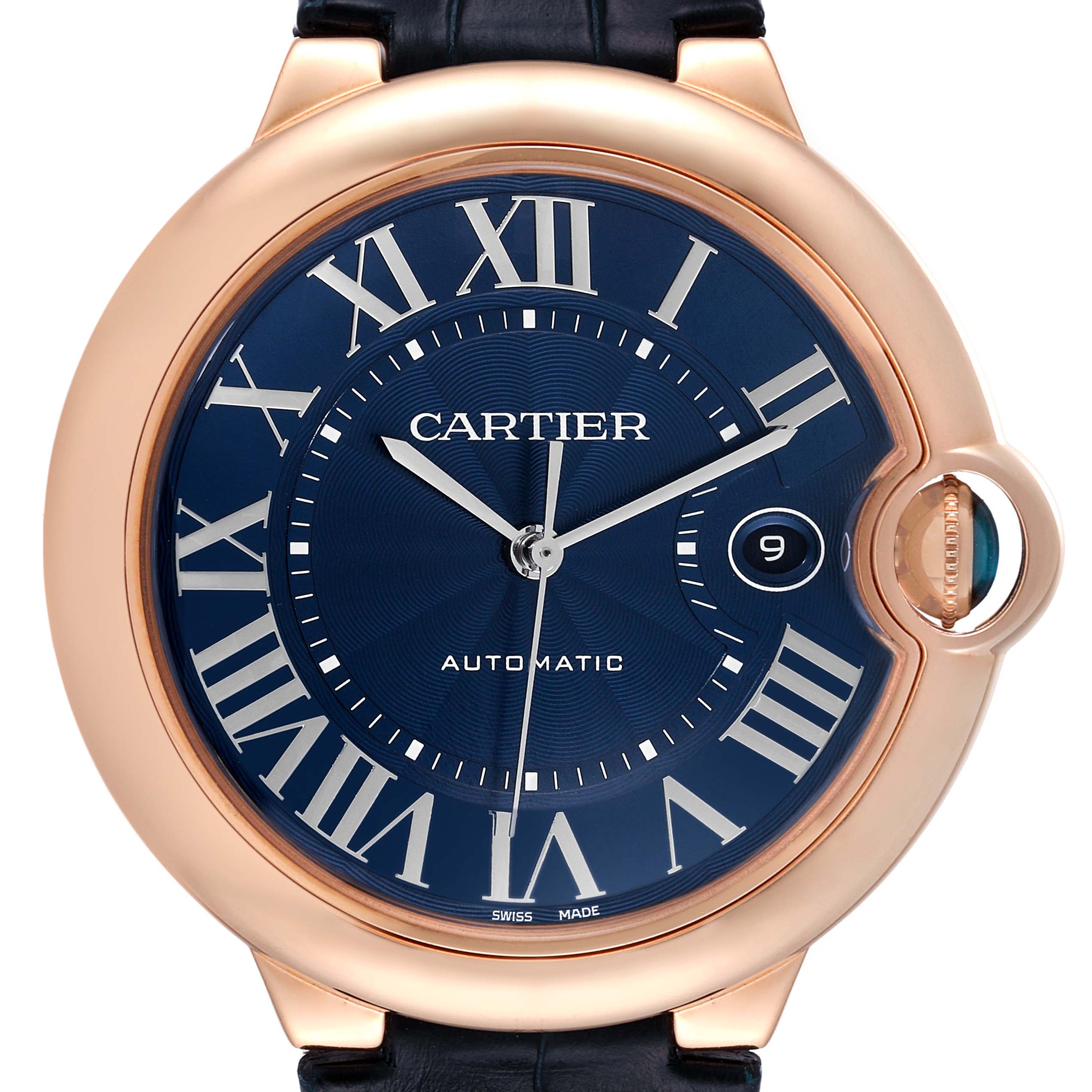 Cartier Ballon Bleu 42 Automatic Blue Dial Rose Gold Mens Watch WGBB0036