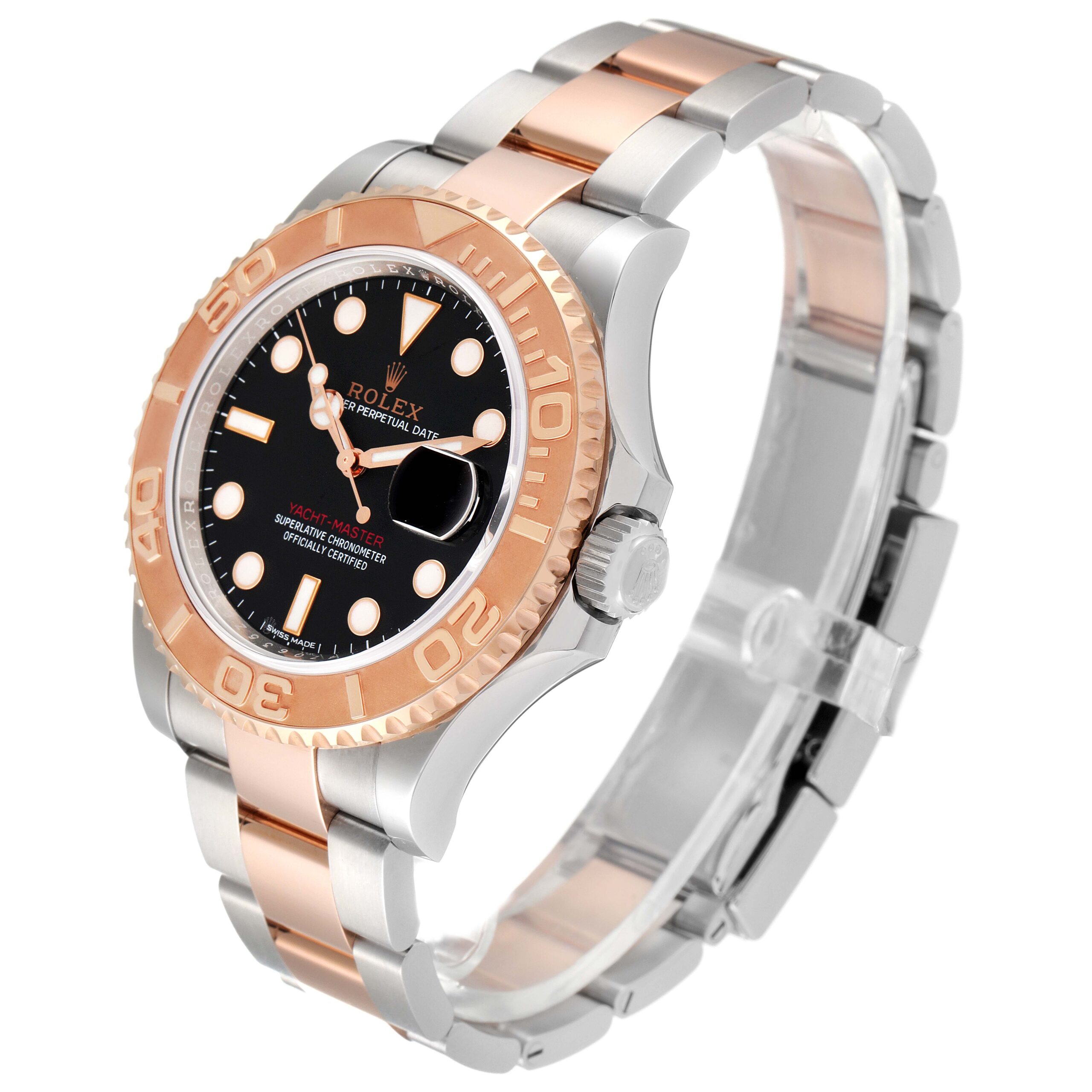 Rolex Yachtmaster Rose Gold Steel Black Dial Mens Watch 116621 Box Card