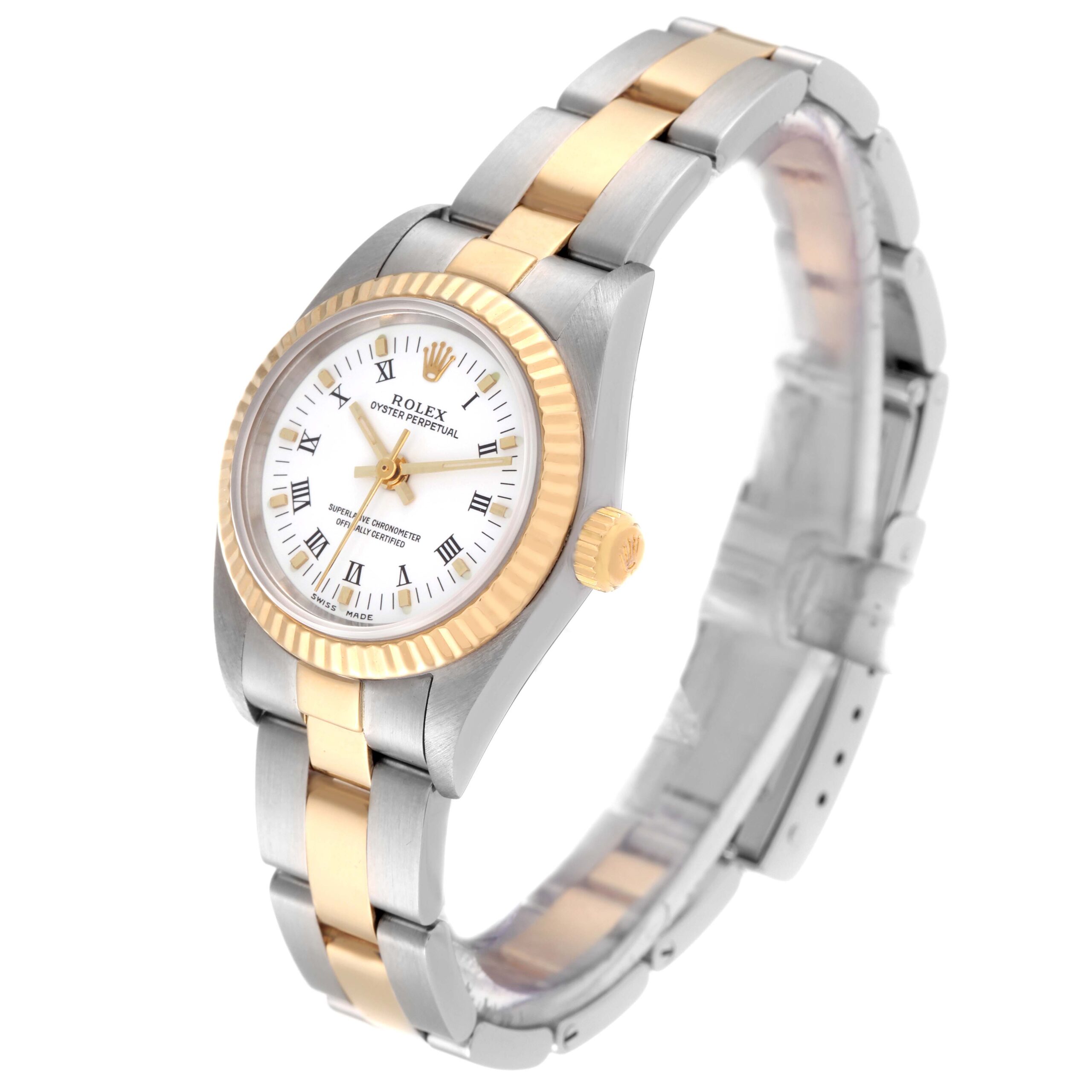 Rolex Oyster Perpetual Steel Yellow Gold White Dial Ladies Watch 76193