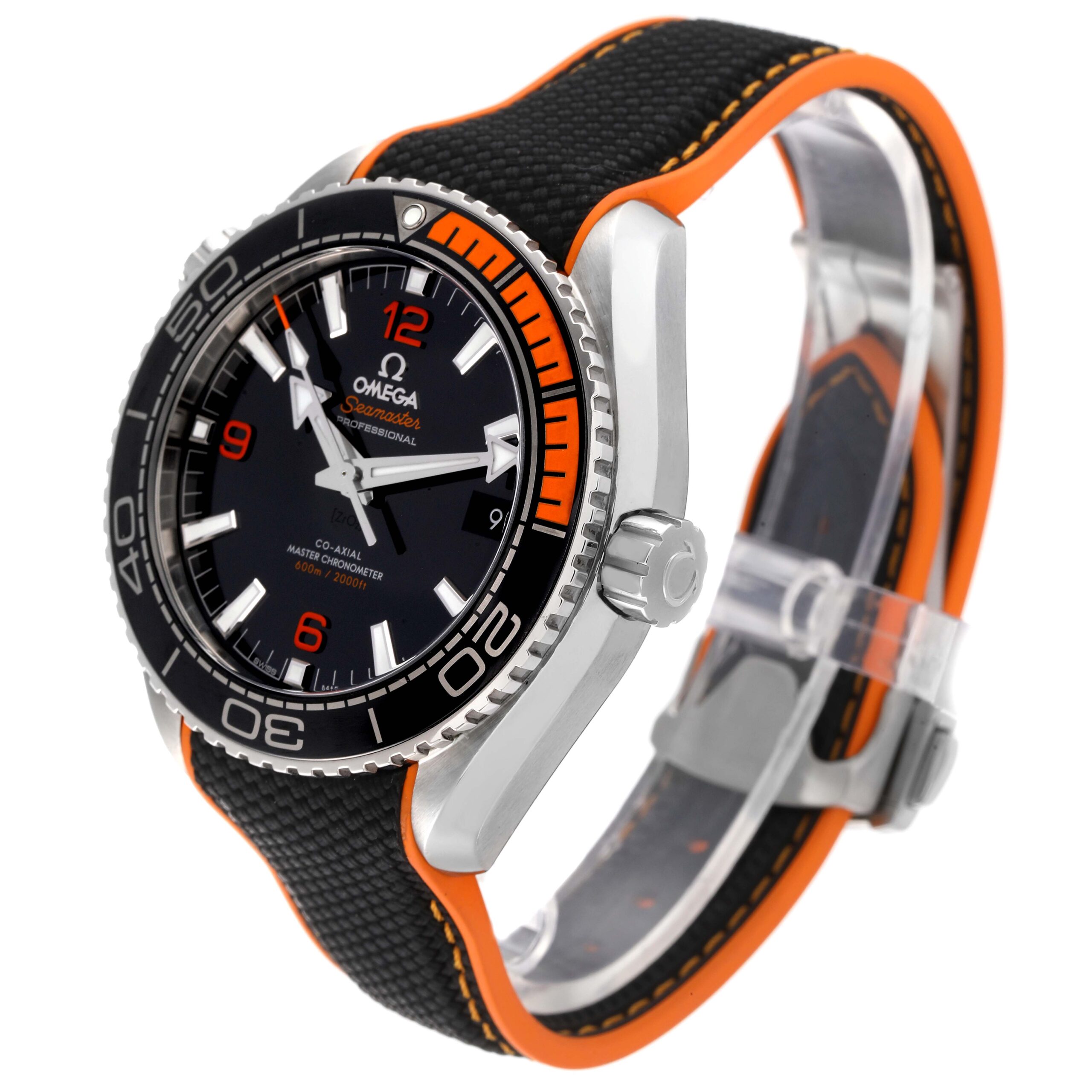 Omega Planet Ocean Black Orange Bezel Watch 215.32.44.21.01.001 Box Card