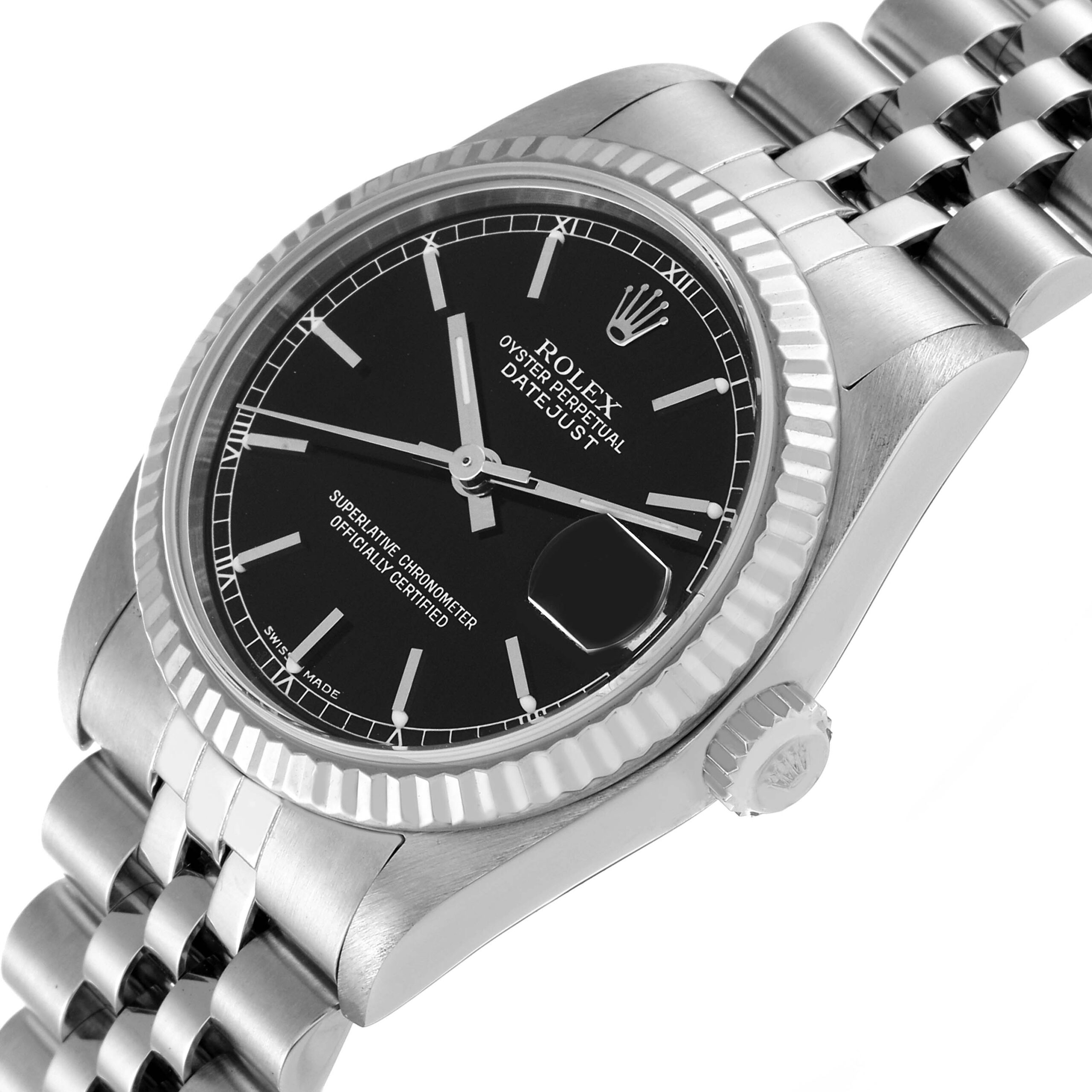 Rolex Datejust Midsize Steel White Gold Black Dial Ladies Watch 78274