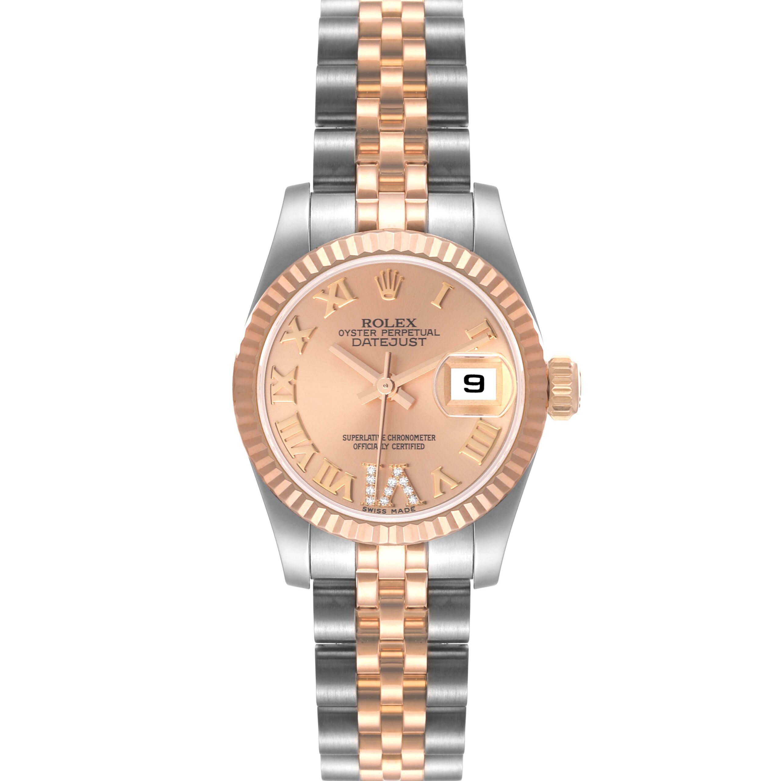 Rolex Datejust Rose Gold Steel Salmon Diamond Dial Ladies Watch 179171