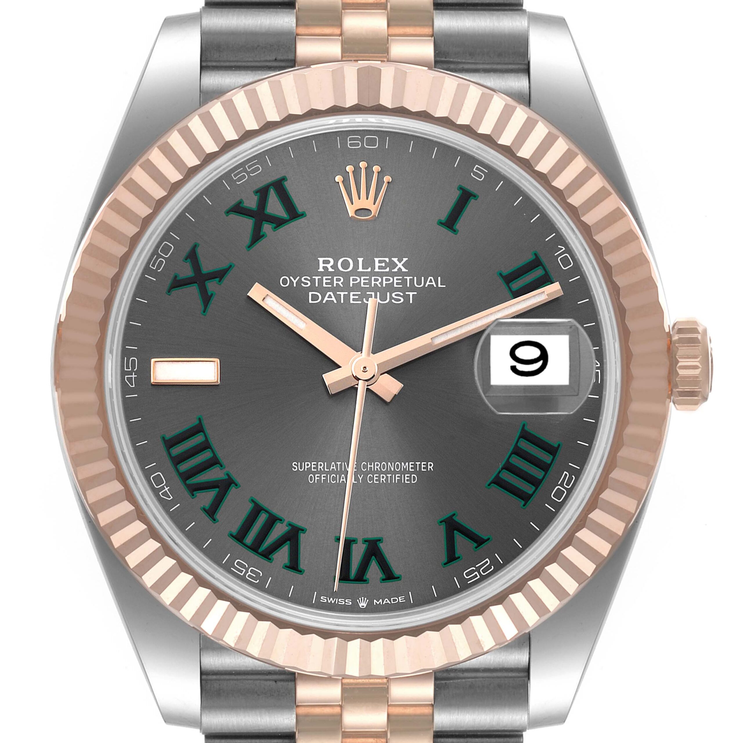 Rolex Datejust 41 Steel Everose Gold Wimbledon Dial Mens Watch 126331 Box Card