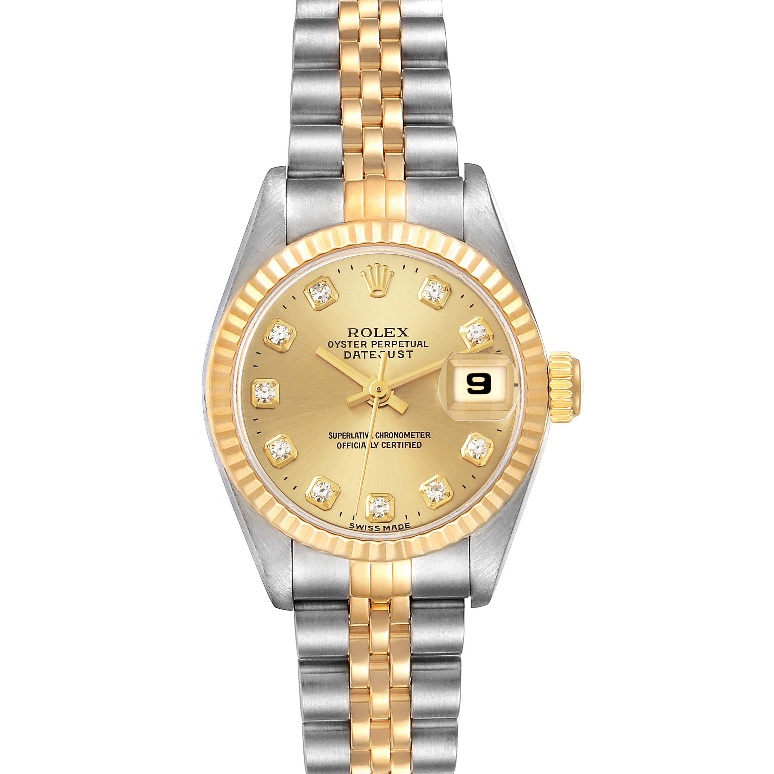 Rolex Datejust Steel Yellow Gold Diamond Dial Ladies Watch 69173