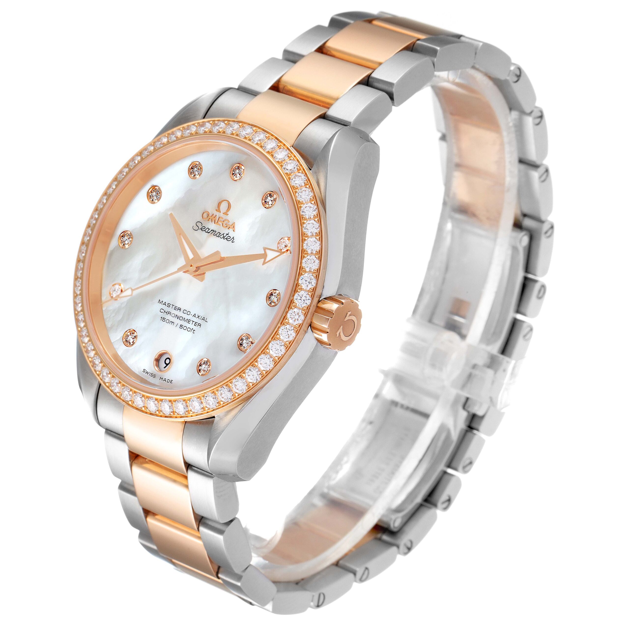 Omega Aqua Terra Steel Rose Gold Diamond Ladies Watch 231.25.39.21.55.001 Box Card