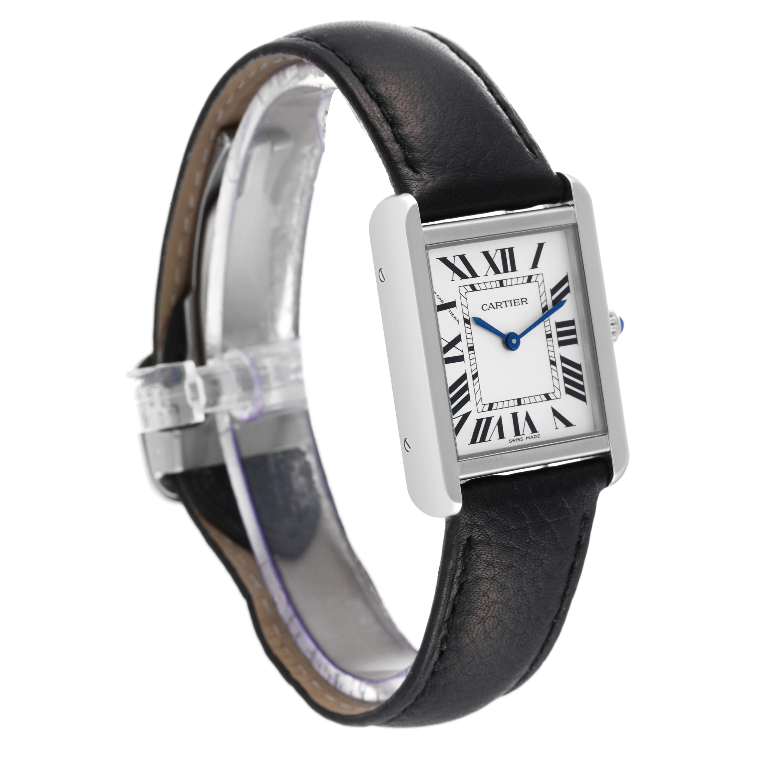 Cartier Tank Solo Steel Black Strap Quartz Ladies Watch WSTA0030 Box Card