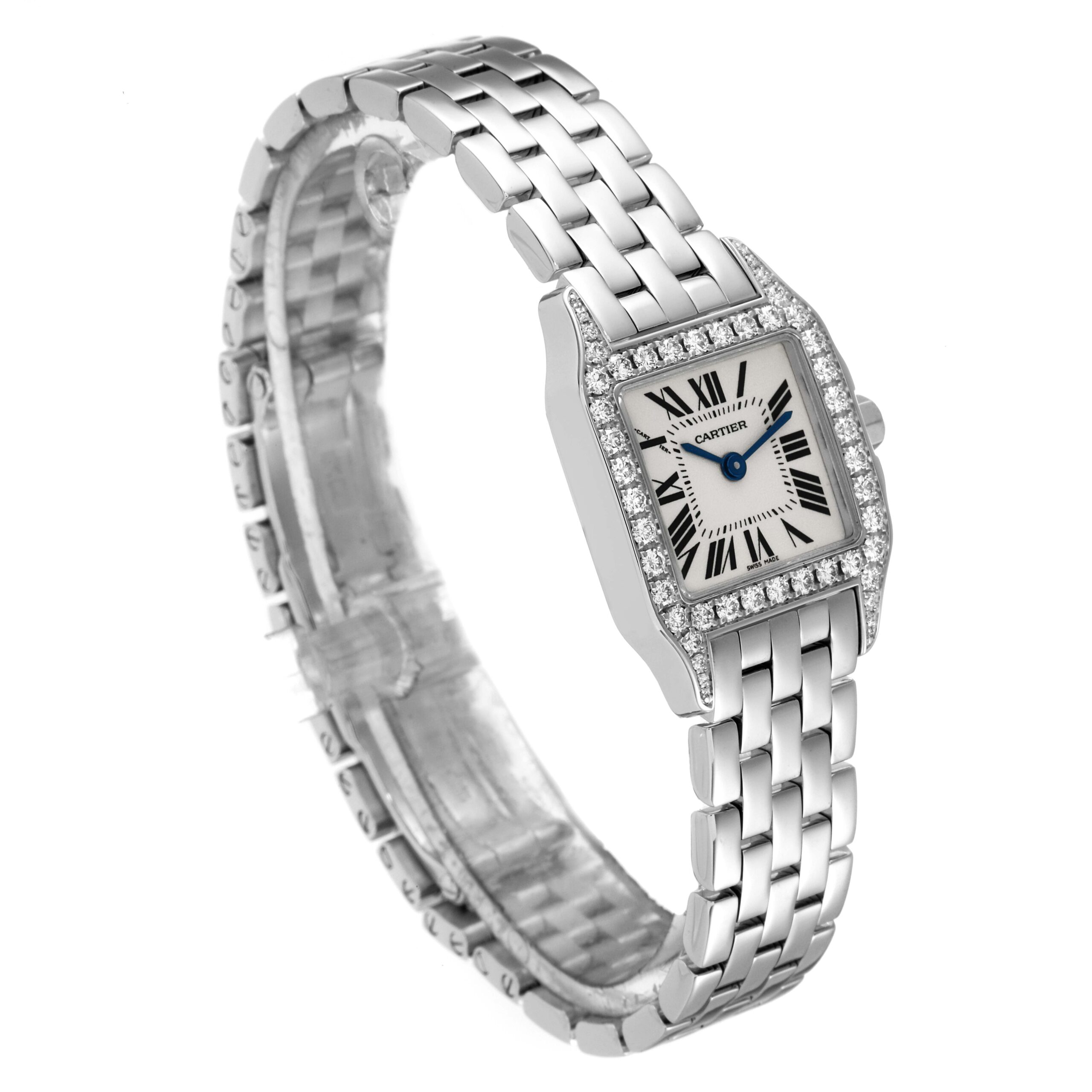 Cartier Santos Demoiselle White Gold Diamond Ladies Watch WF9003Y8 Box Papers