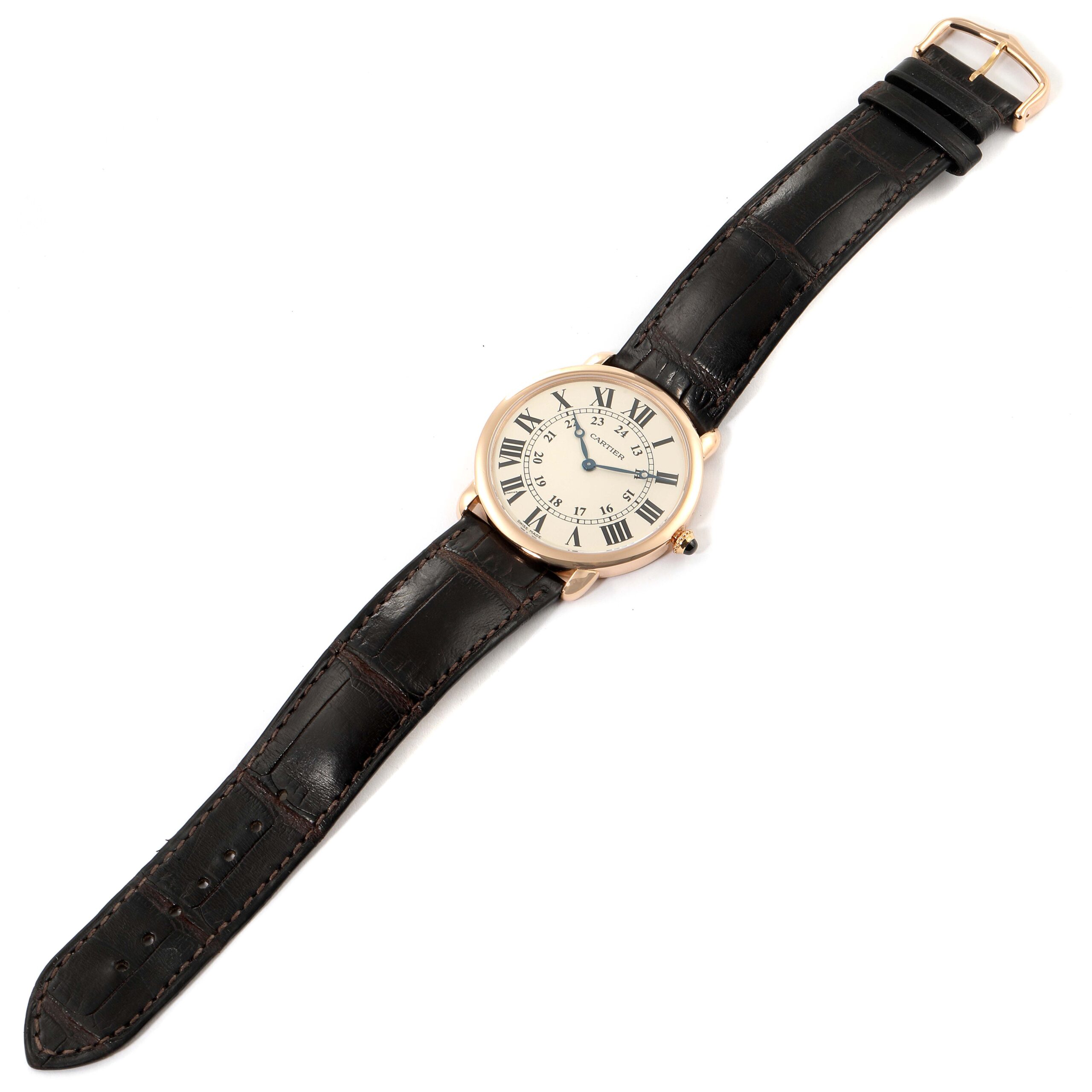 Cartier Ronde Louis Rose Gold Silver Dial Mens Watch W6800251