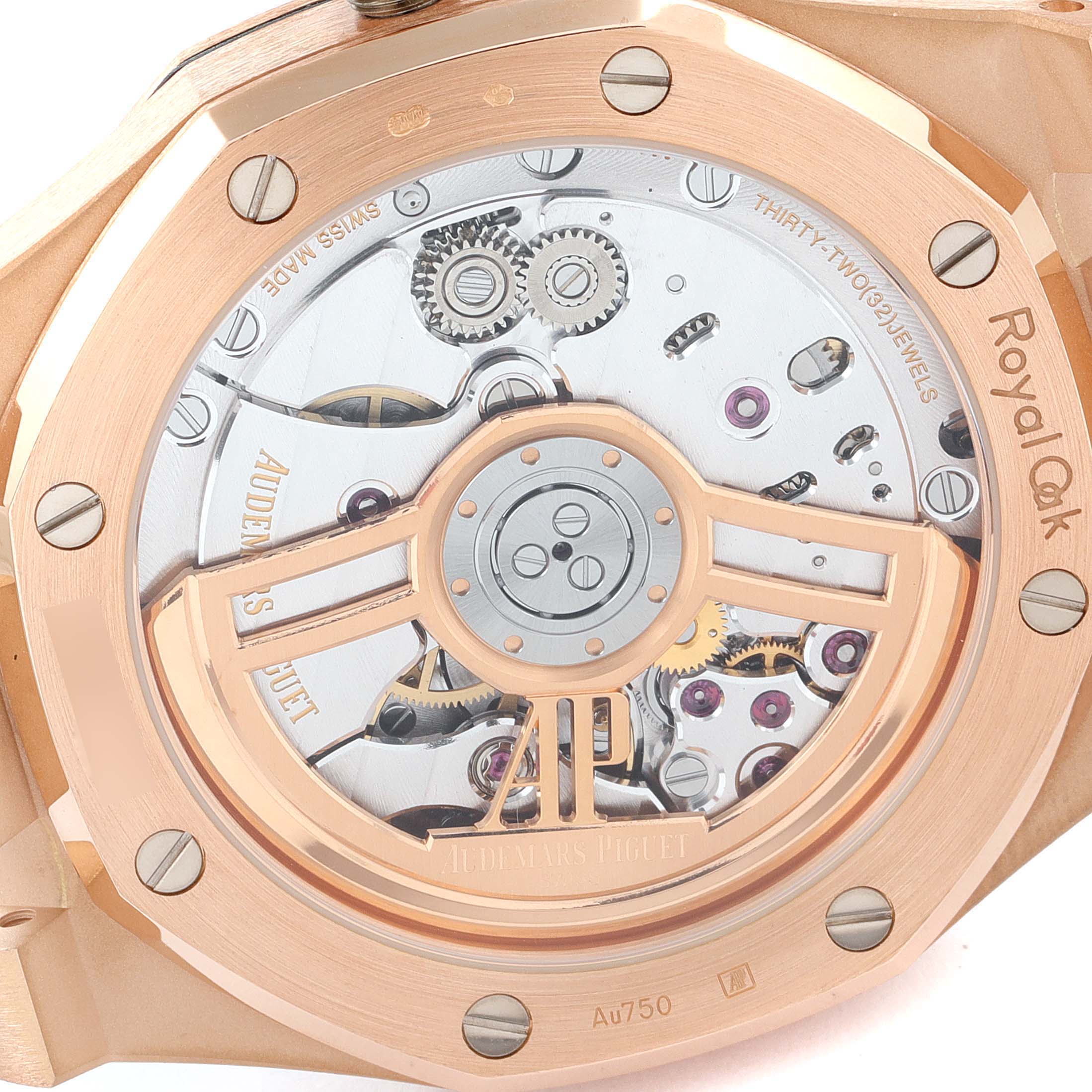 Audemars Piguet Royal Oak 18k Rose Gold Black Dial Watch 15500OR Box Papers