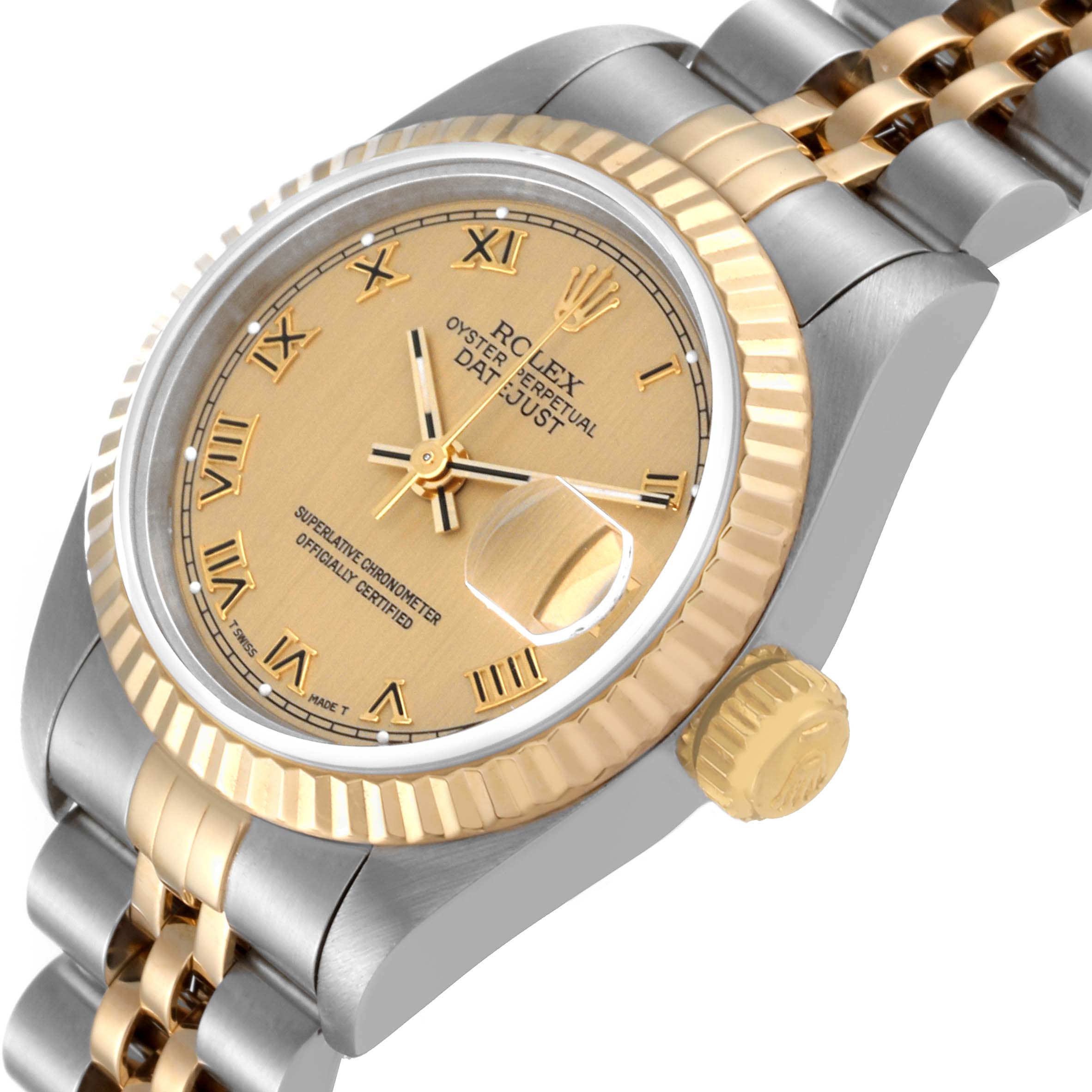 Rolex Datejust Steel Yellow Gold Champagne Roman Dial Ladies Watch 69173