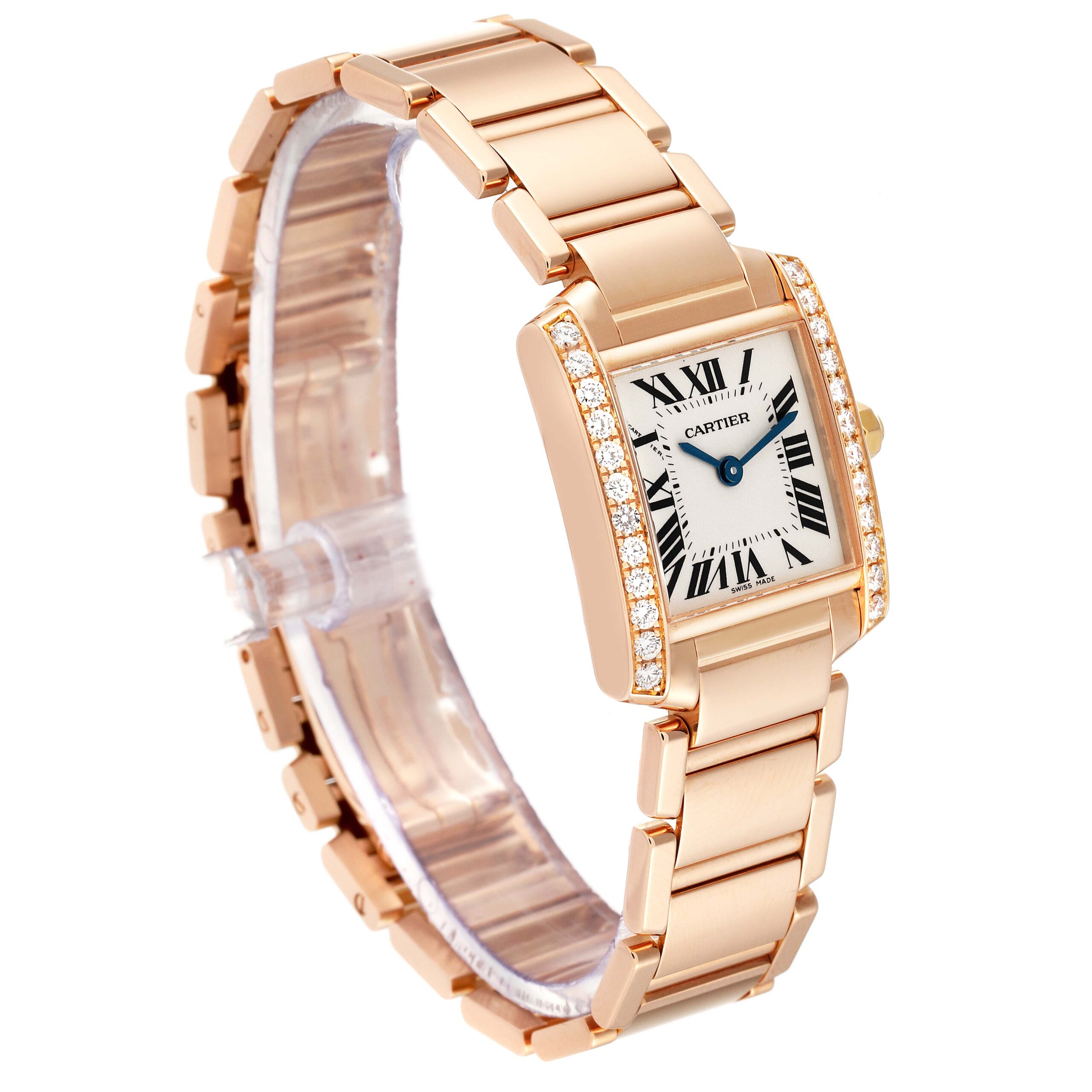 Cartier Tank Francaise Small Rose Gold Diamond Ladies Watch WE10456H Box Papers
