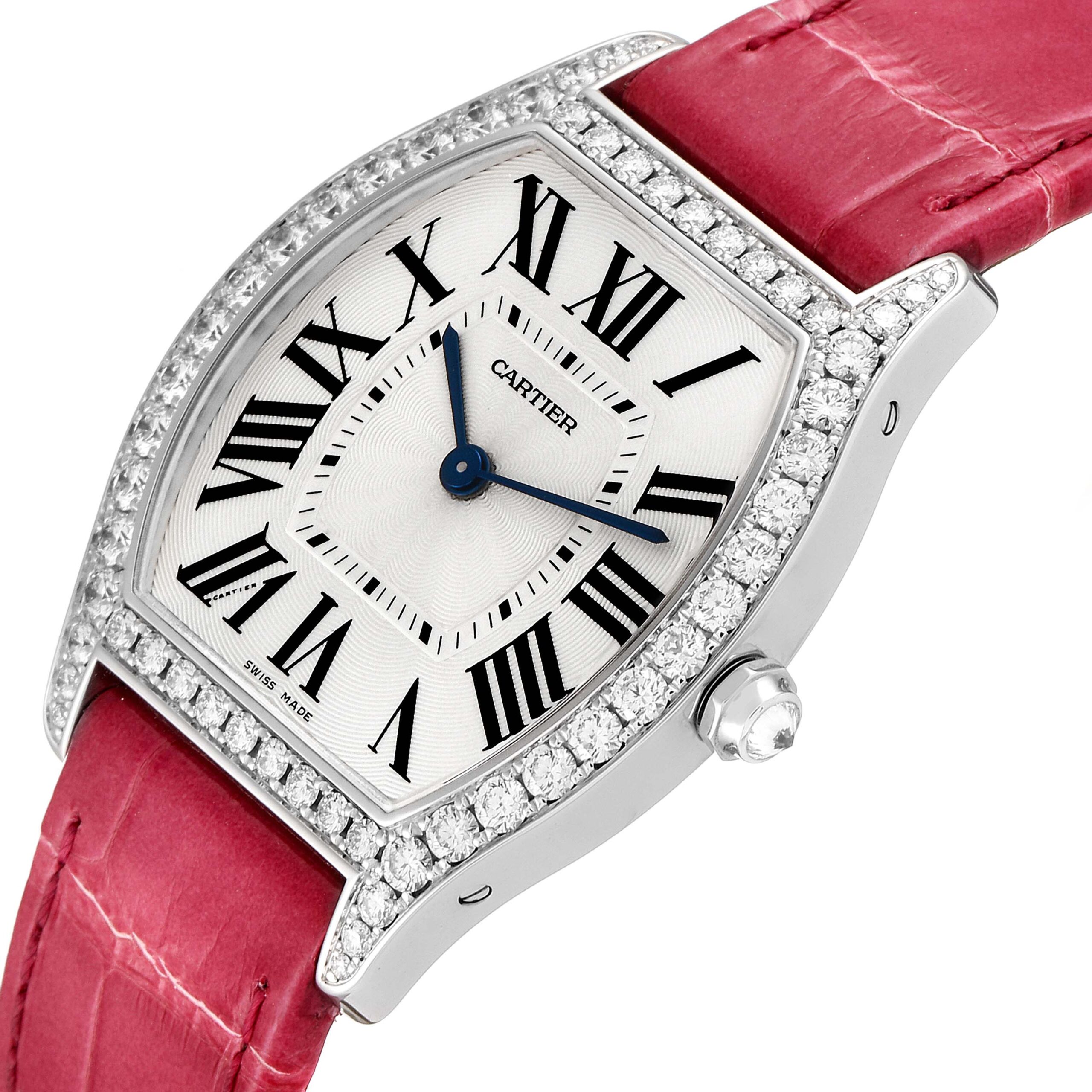 Cartier Tortue 18k White Gold Diamond Ladies Watch WA501009 Box Papers