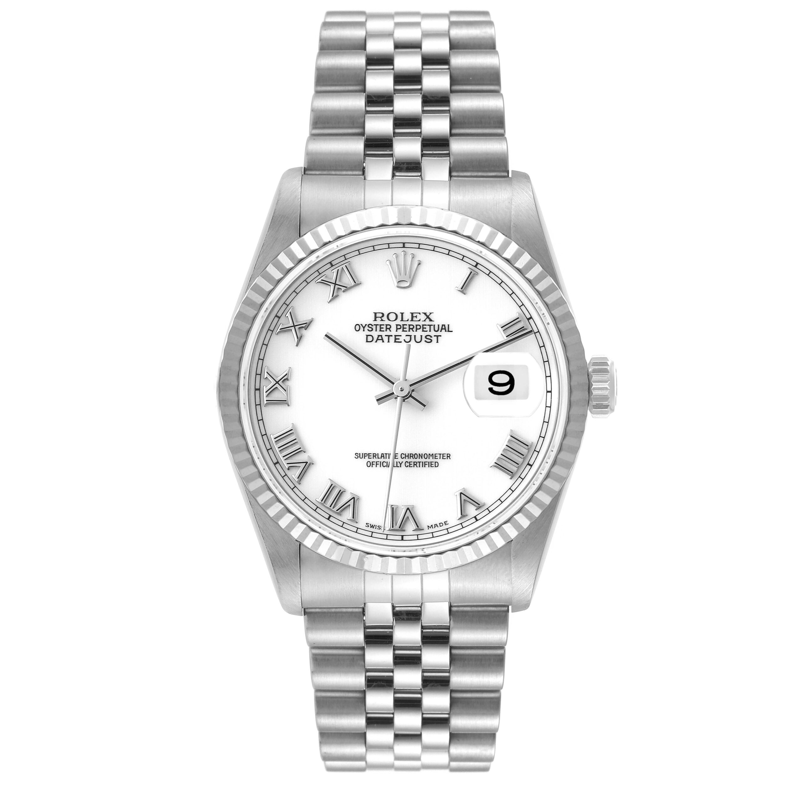 Rolex Datejust Steel White Gold White Dial Mens Watch 16234