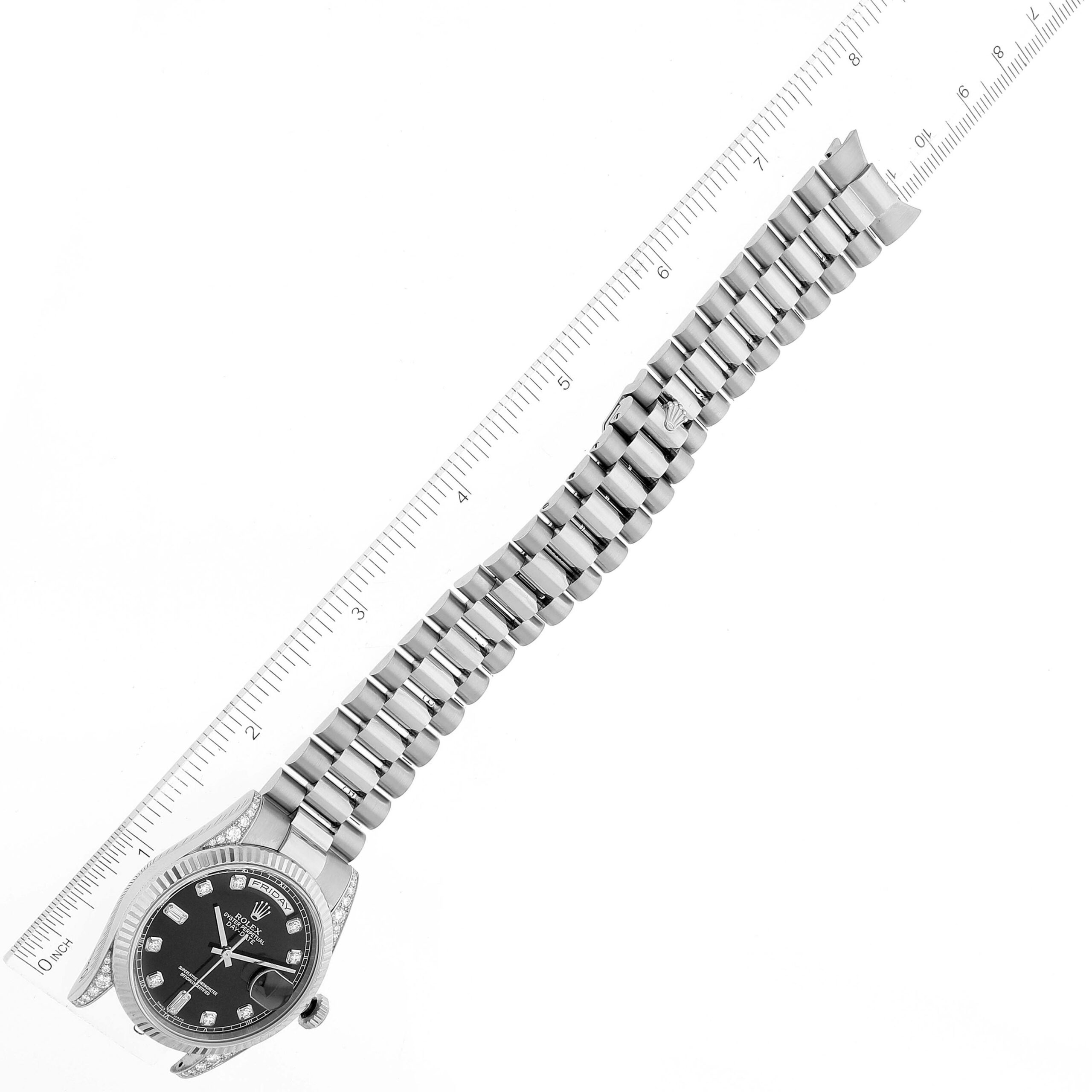 Rolex President Day-Date 18k White Gold Diamond Mens Watch 118339 Box Papers