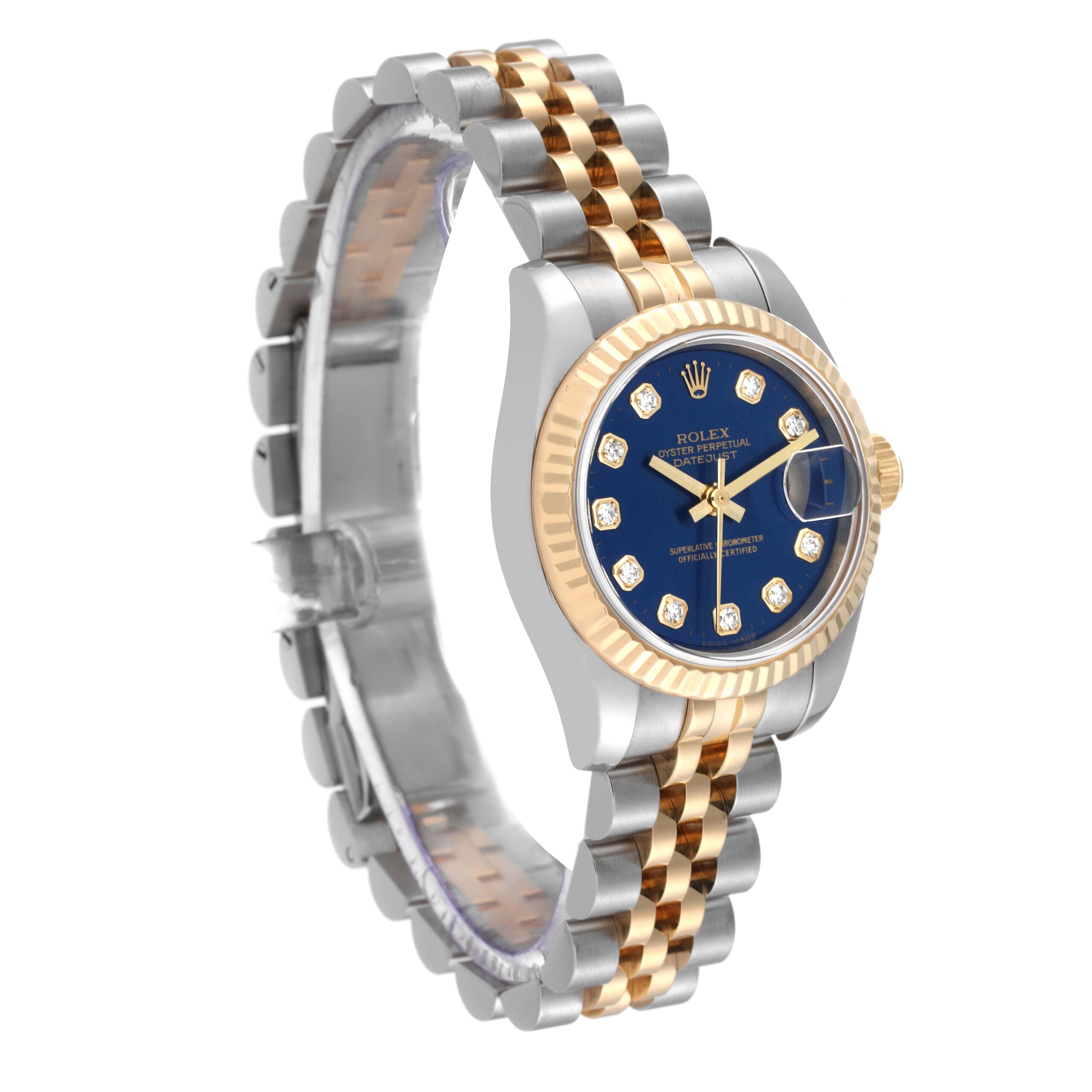 Rolex Datejust Steel Yellow Gold Blue Diamond Dial Ladies Watch 179173