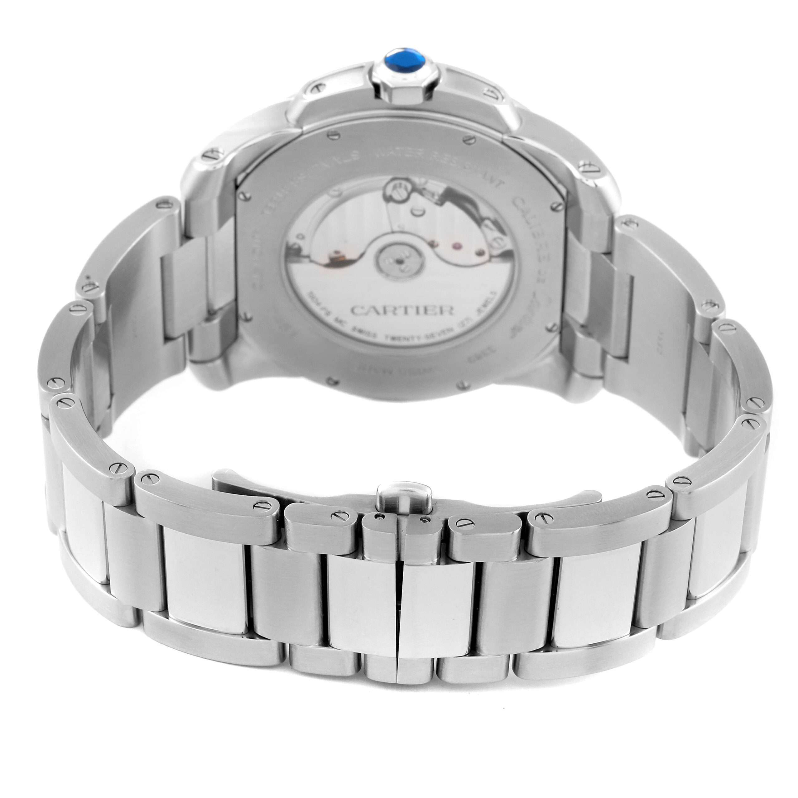 Calibre De Cartier Stainless Steel Black Dial Mens Watch W7100016 Box Papers