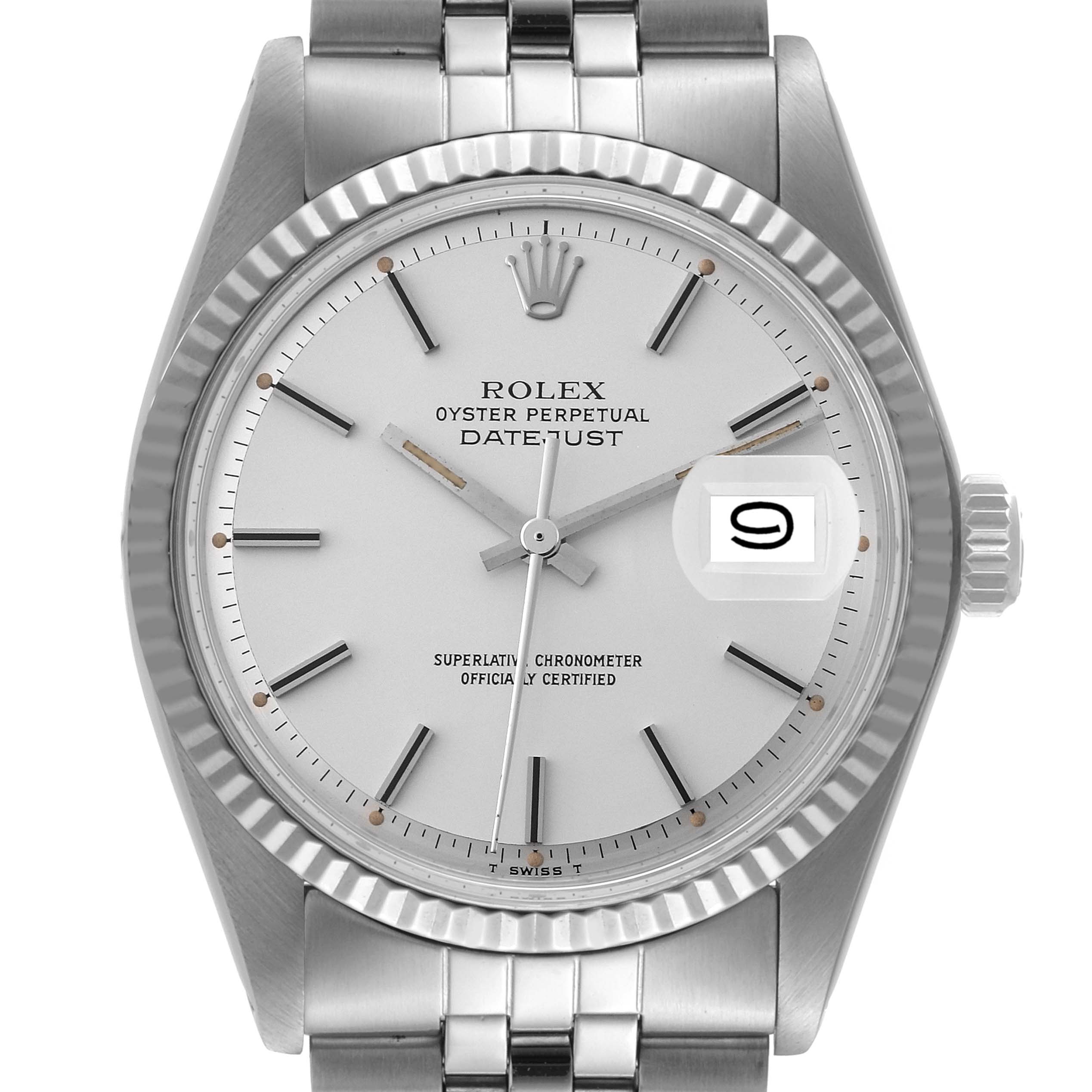 Rolex Datejust Steel White Gold Silver Dial Vintage Mens Watch 1601