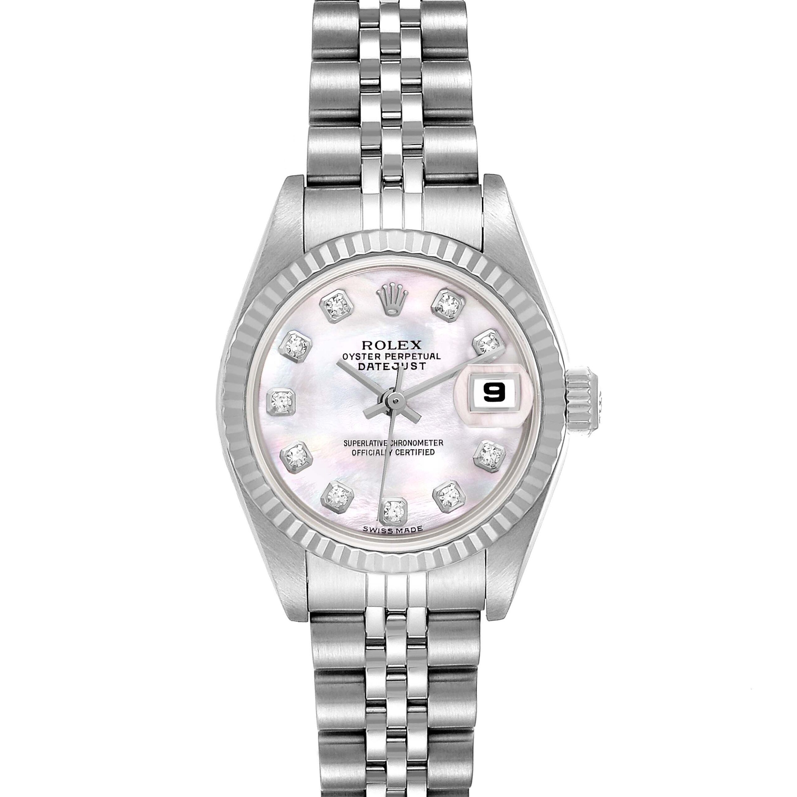 Rolex Datejust Steel White Gold Mother of Pearl Diamond Ladies Watch 79174