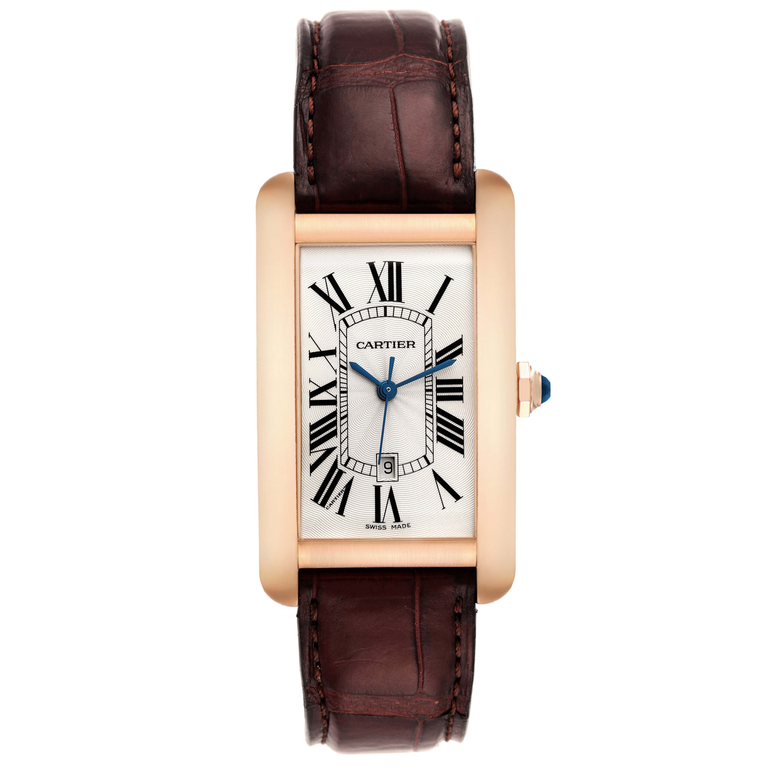 Cartier Tank Americaine Large 18K Rose Gold Brown Strap Watch W2609156