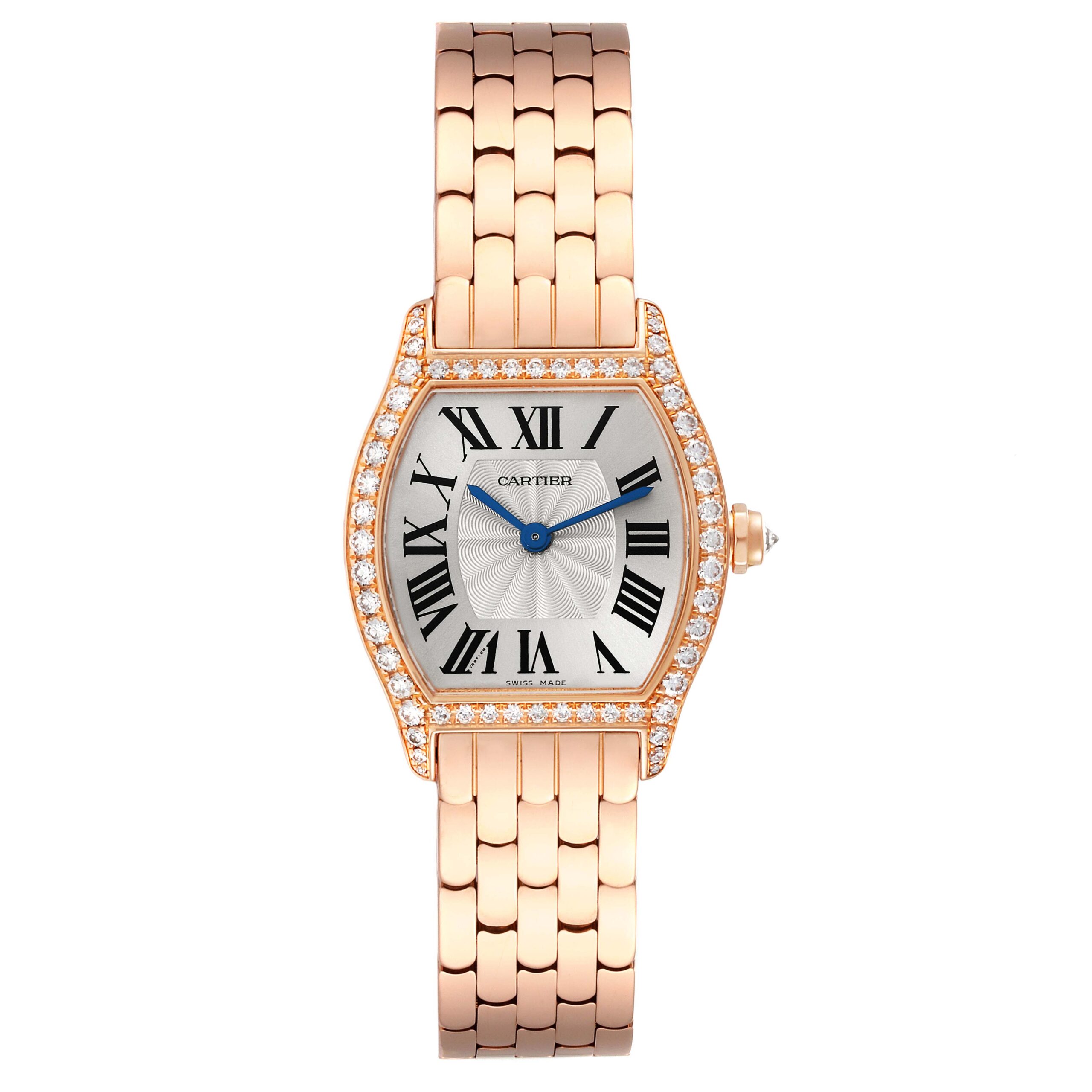 Cartier Tortue Small Rose Gold Silver Dial Diamond Ladies Watch WA501010