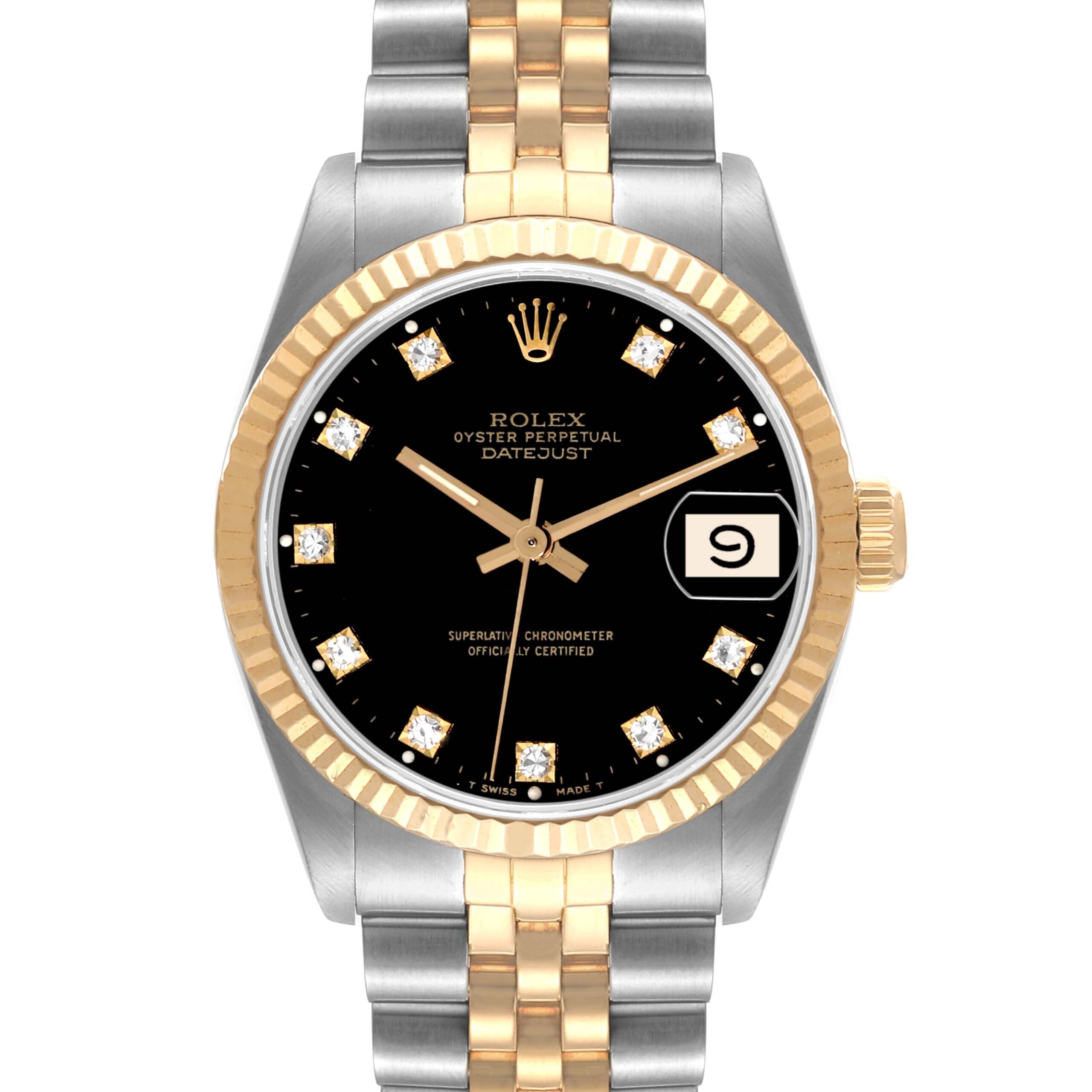 Rolex Datejust Midsize Steel Yellow Gold Diamond Ladies Watch 68273