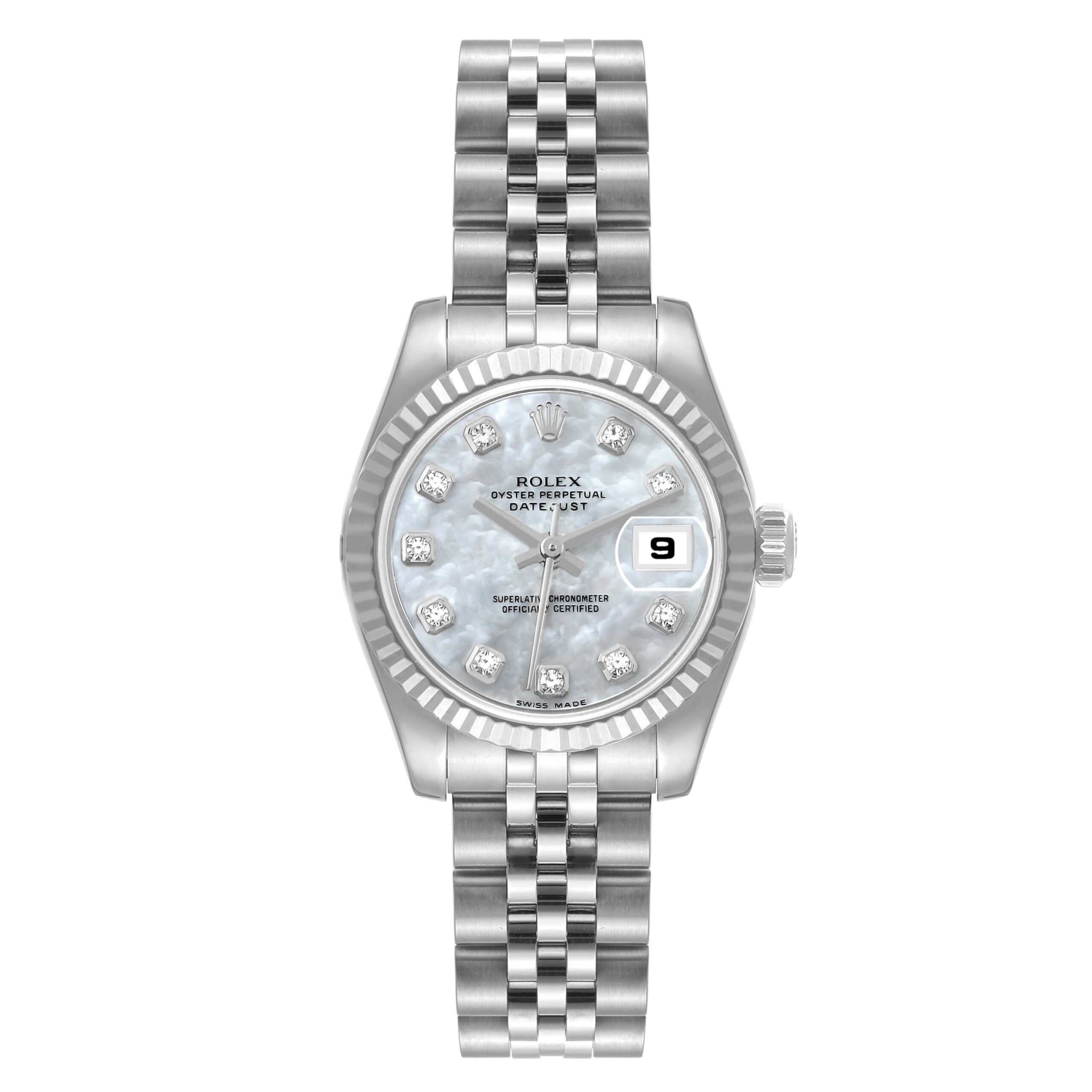 Rolex Datejust Steel White Gold Mother of Pearl Diamond Dial Ladies Watch 179174