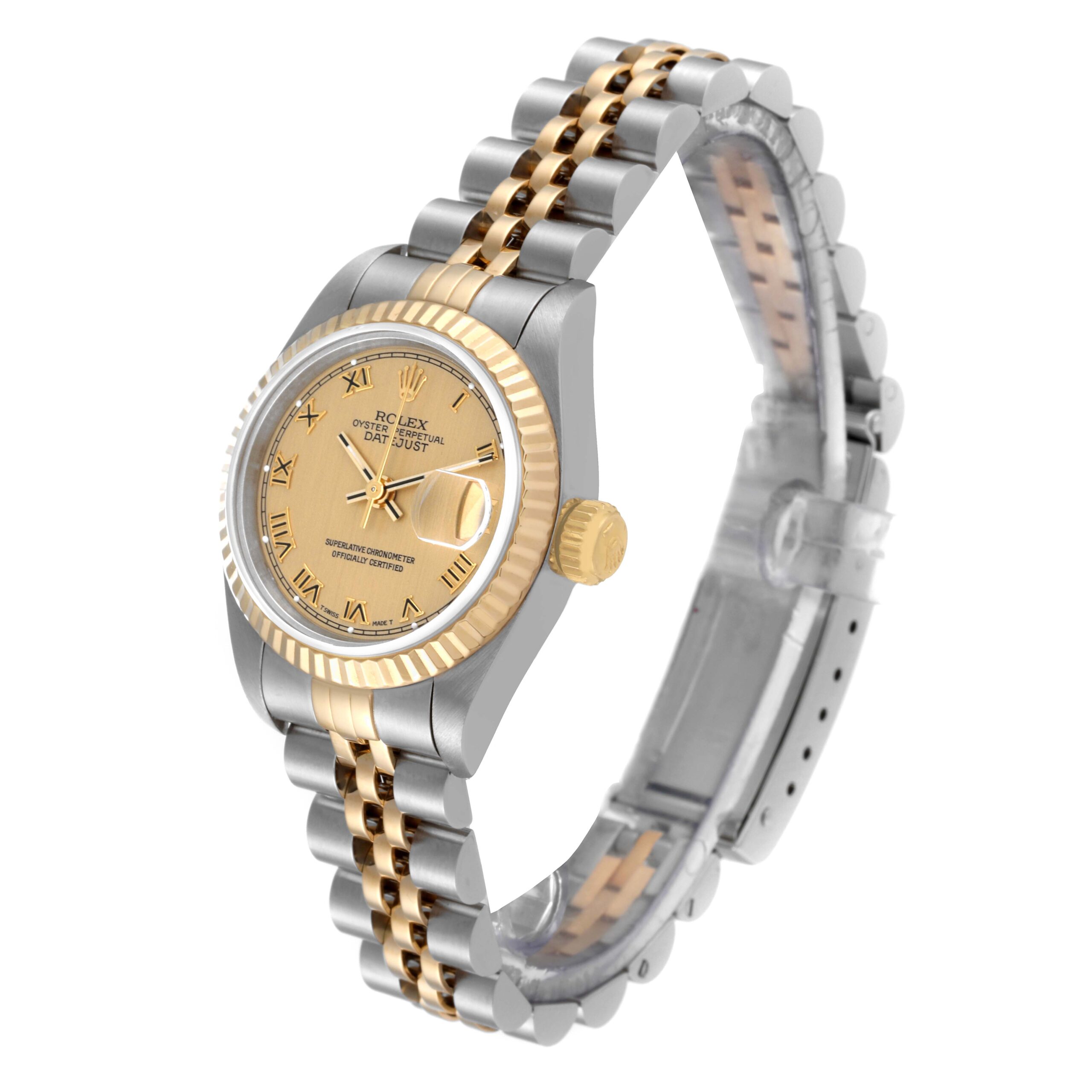 Rolex Datejust Steel Yellow Gold Champagne Roman Dial Ladies Watch 69173