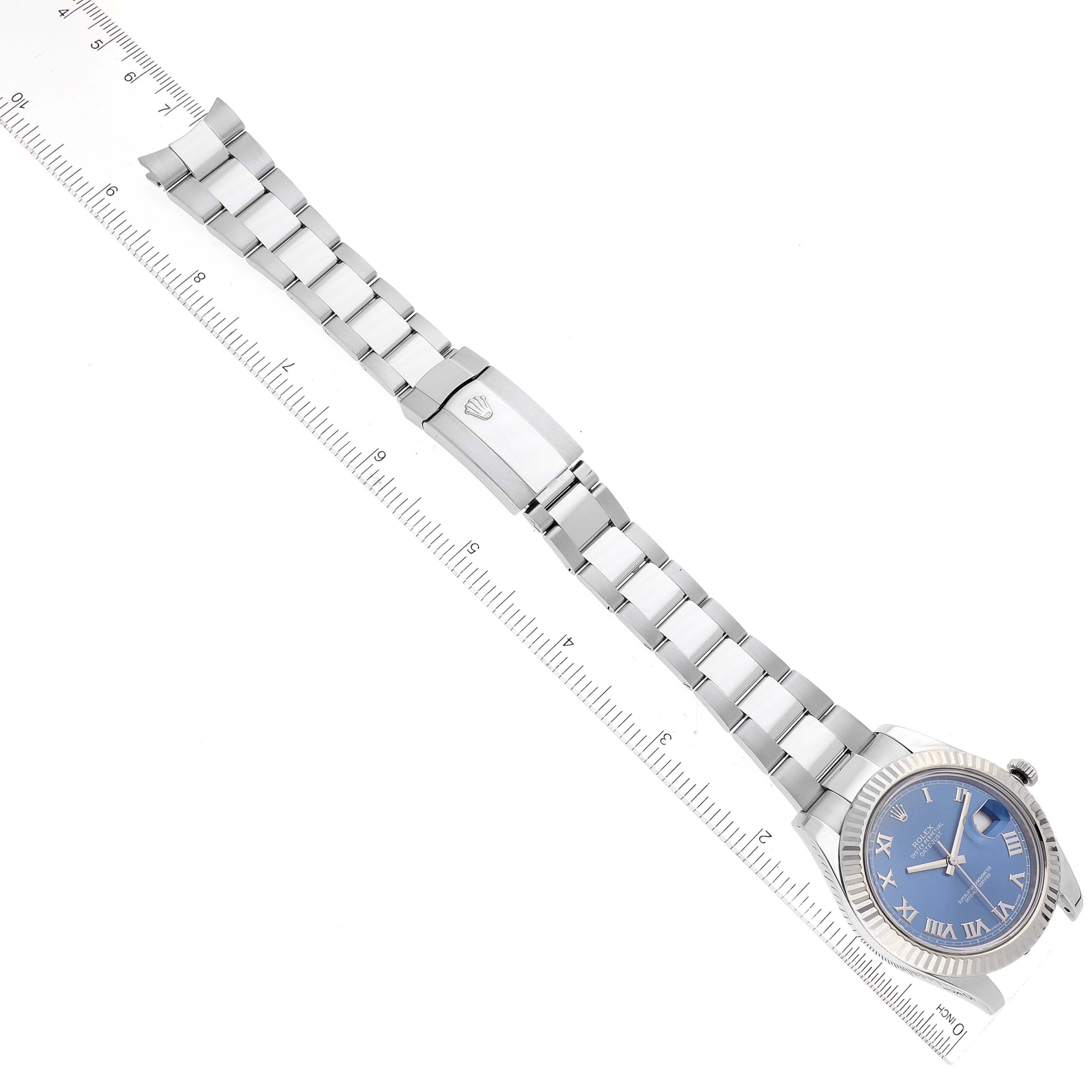 Rolex Datejust II Steel White Gold Blue Roman Dial Mens Watch 116334 Box Card