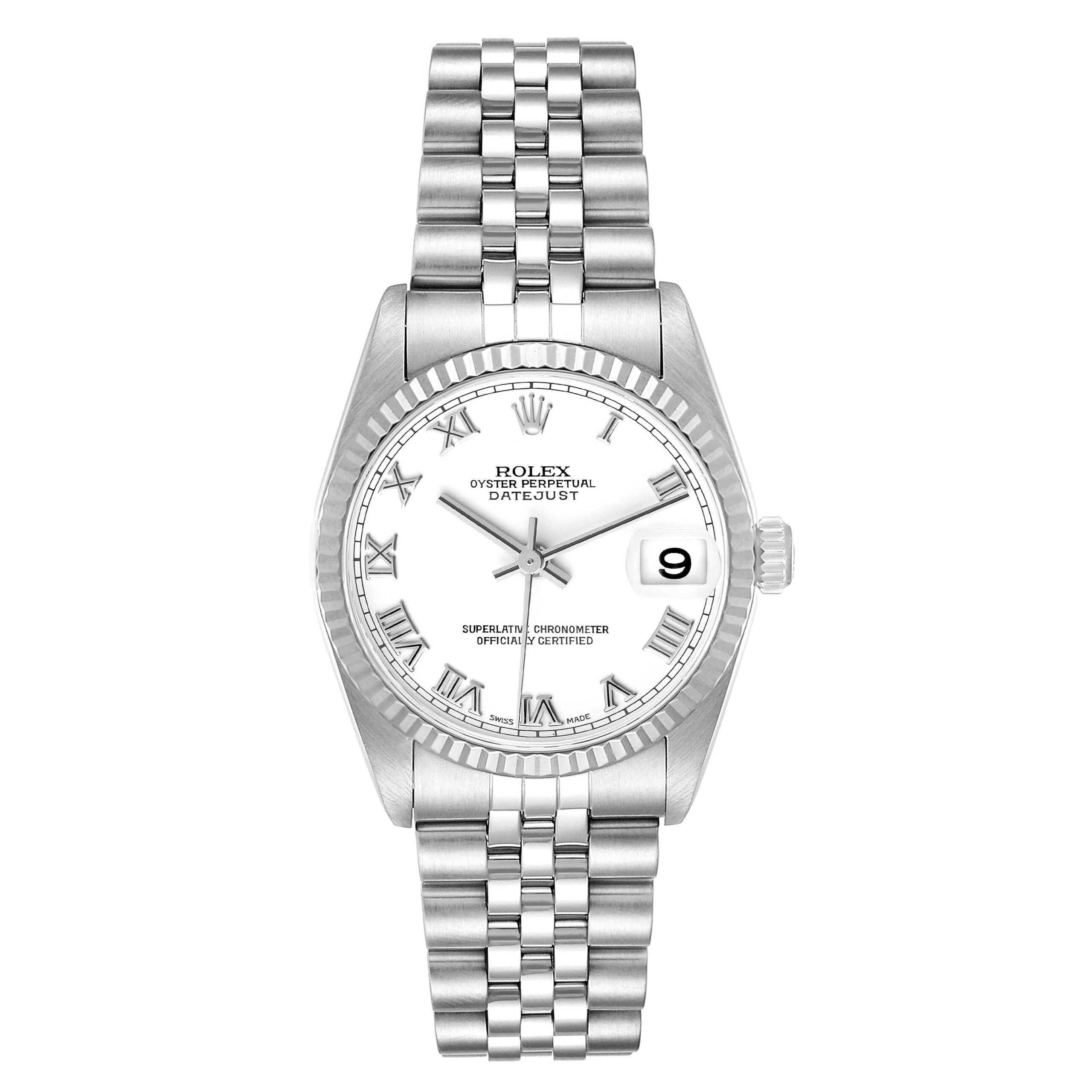 Rolex Datejust Midsize Steel White Gold White Dial Ladies Watch 78274 Box Papers