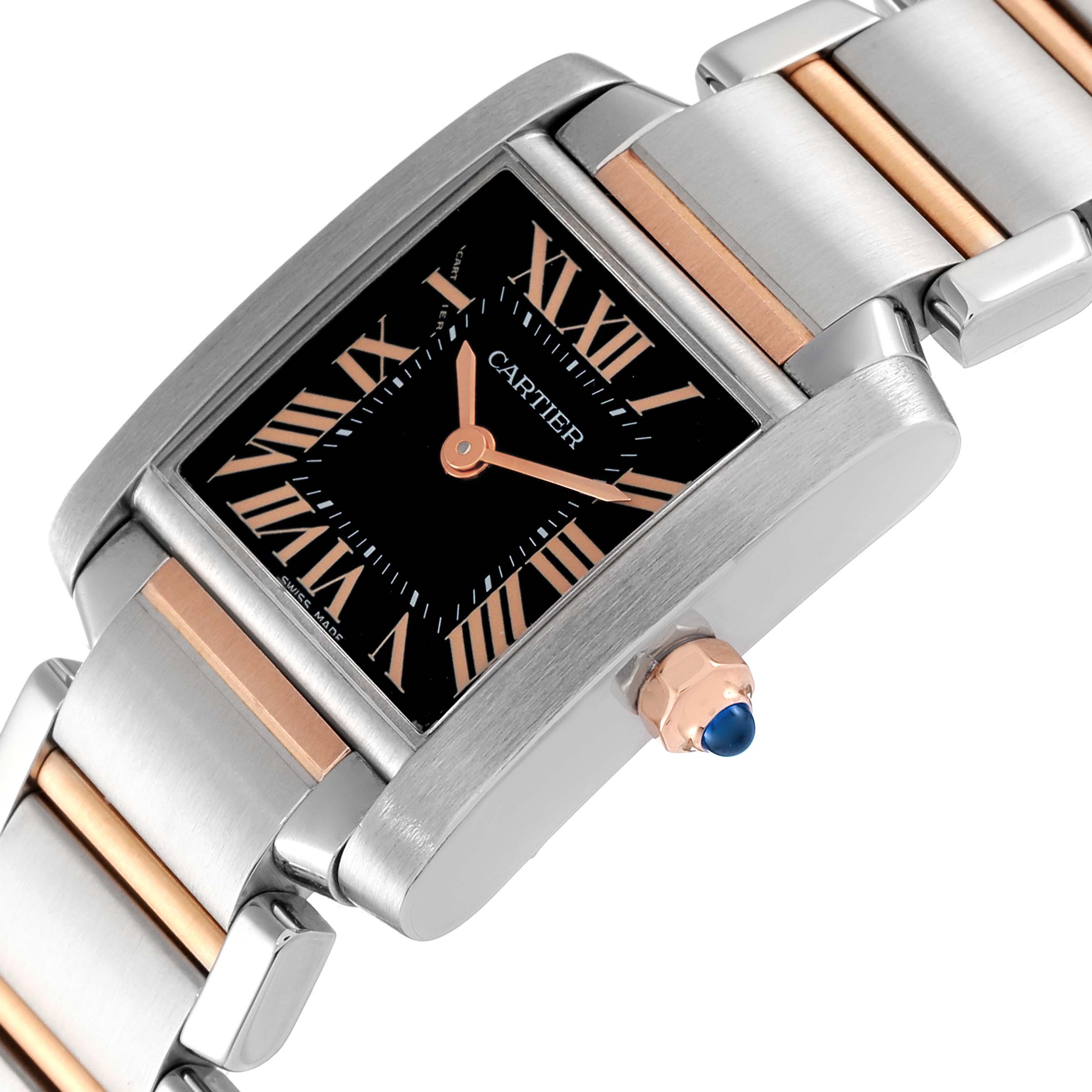 Cartier Tank Francaise Steel Rose Gold Black Dial Ladies Watch W5010001