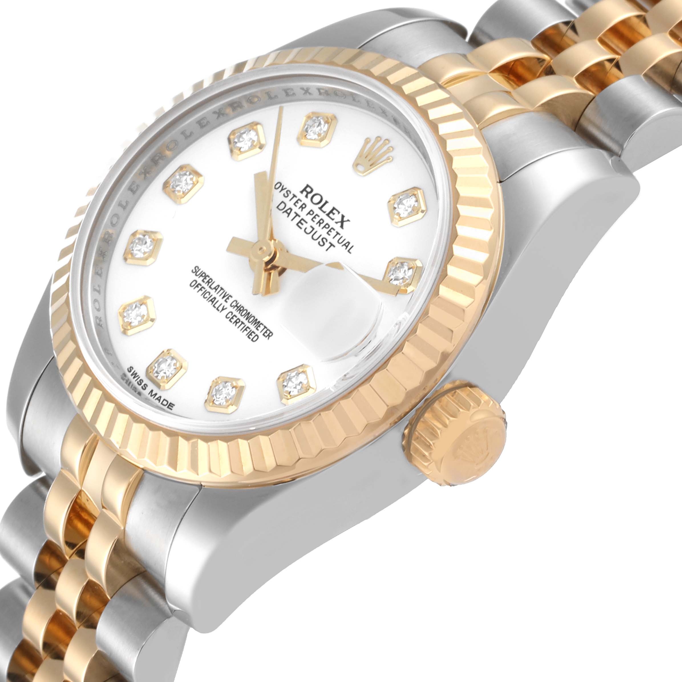 Rolex Datejust Steel Yellow Gold White Diamond Dial Ladies Watch 179173 Box Card