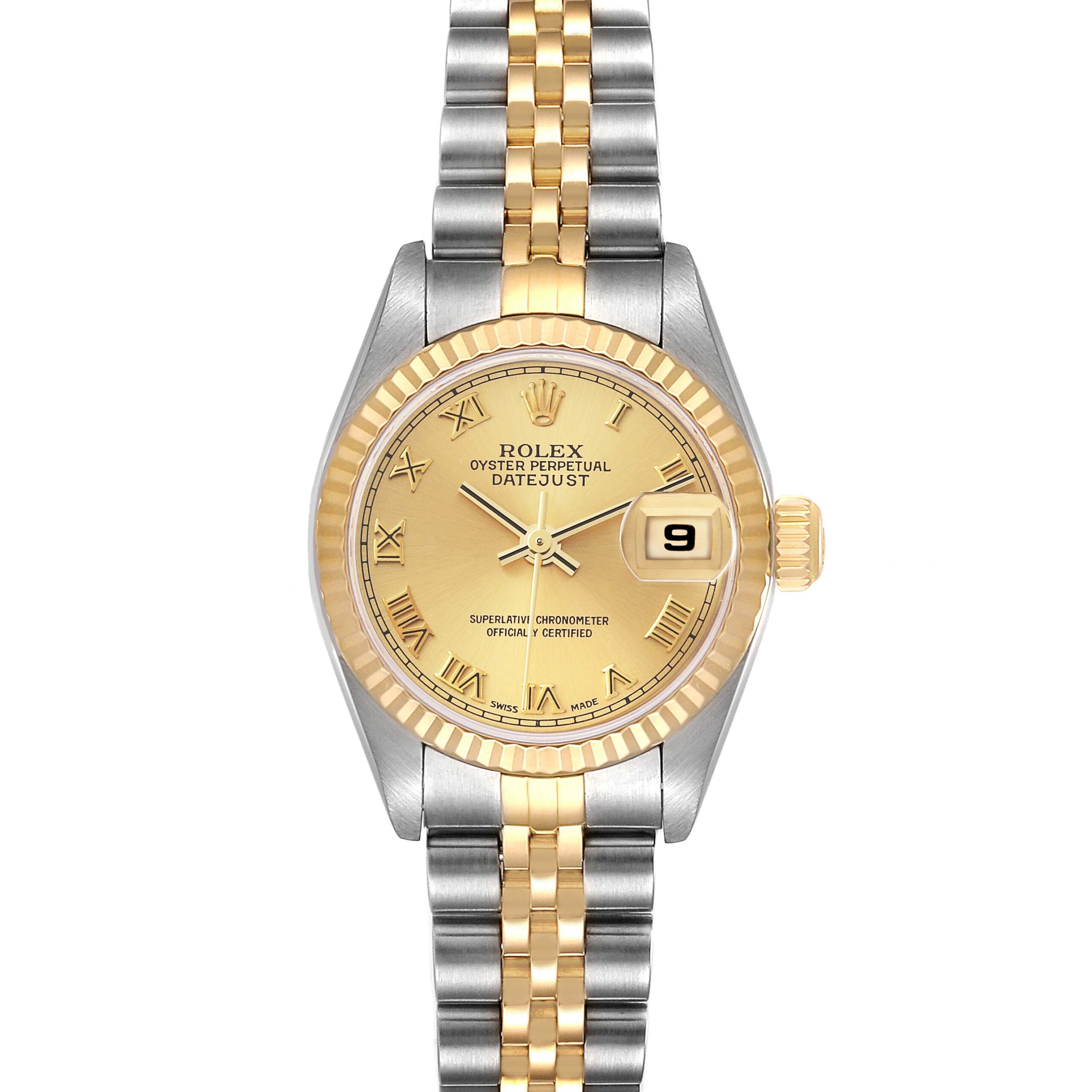Rolex Datejust Steel Yellow Gold Champagne Dial Ladies Watch 79173 Box Papers