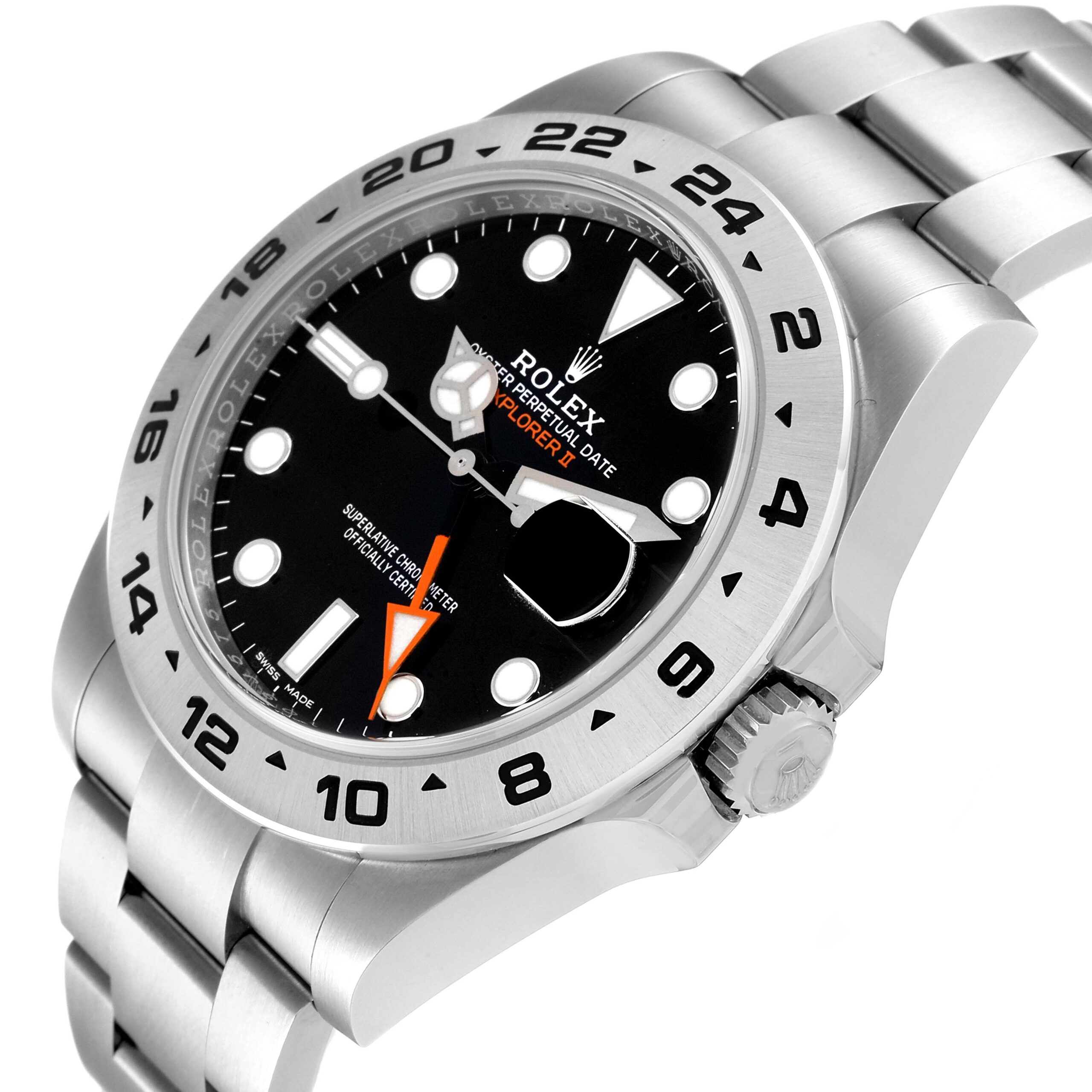 Rolex Explorer II GMT 42 Black Dial Orange Hand Steel Mens Watch 216570 Box Card