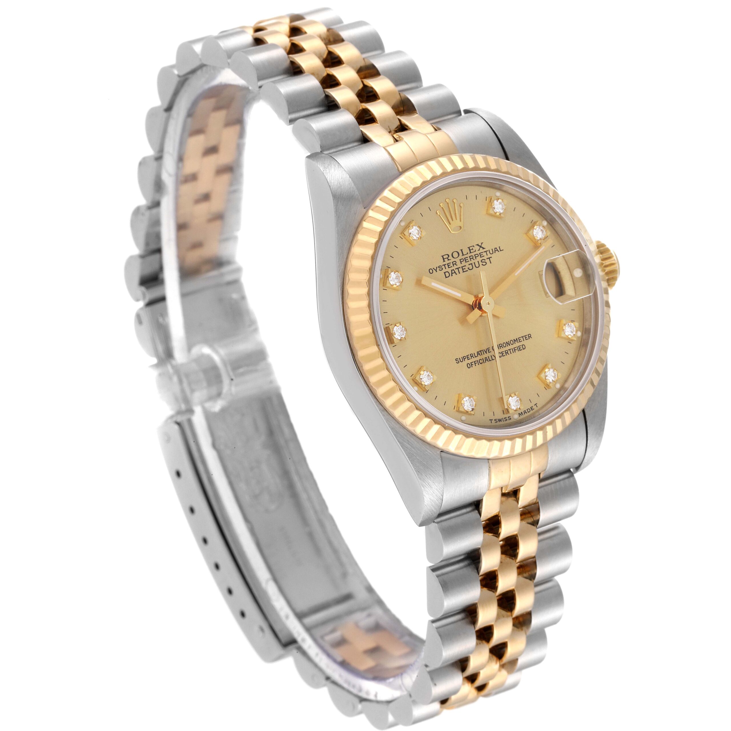 Rolex Datejust Midsize Steel Yellow Gold Diamond Dial Ladies Watch 68273