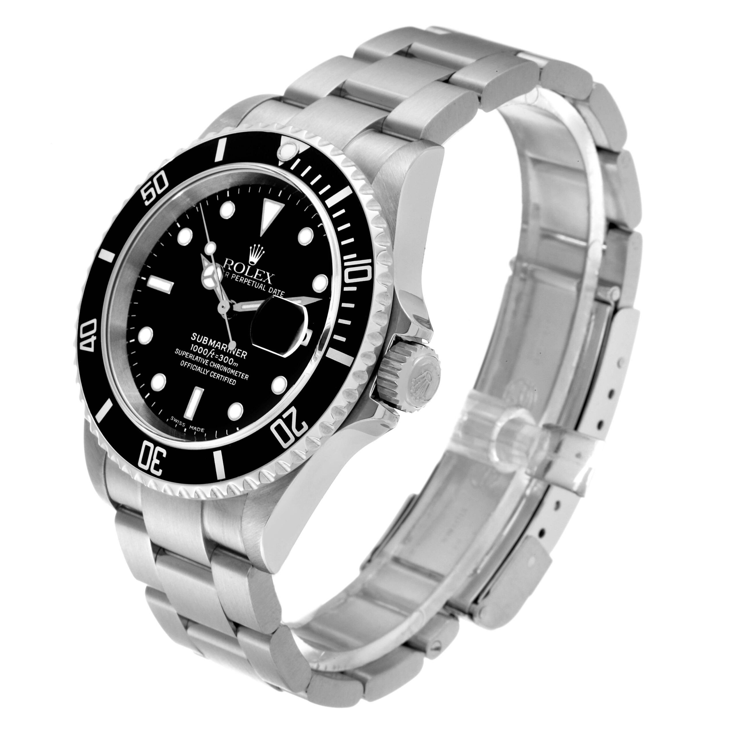 Rolex Submariner Date Black Dial Steel Mens Watch 16610 Box Papers