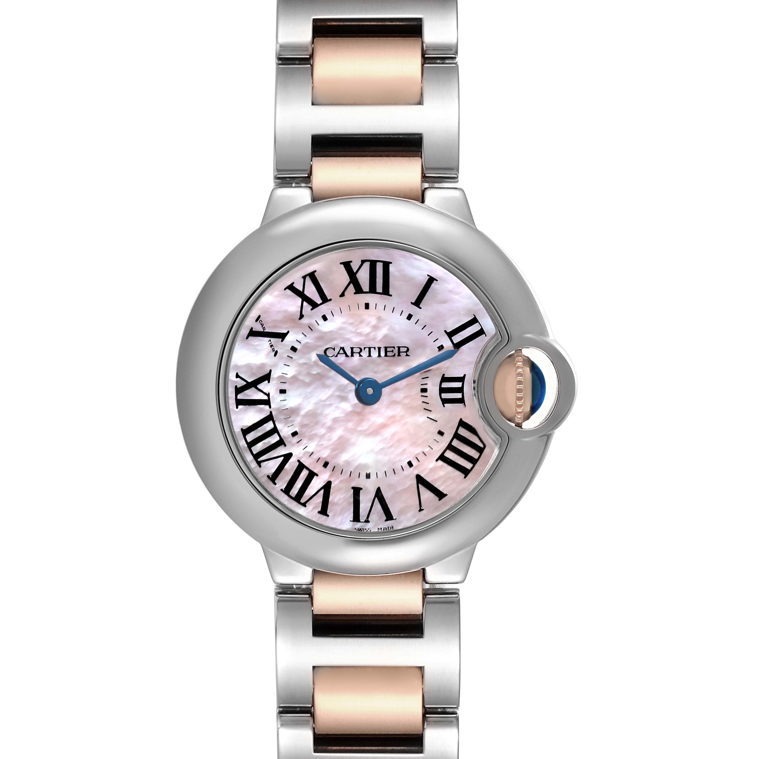 Cartier Ballon Bleu Steel Rose Gold Pink MOP Dial Watch W6920034 Box Papers