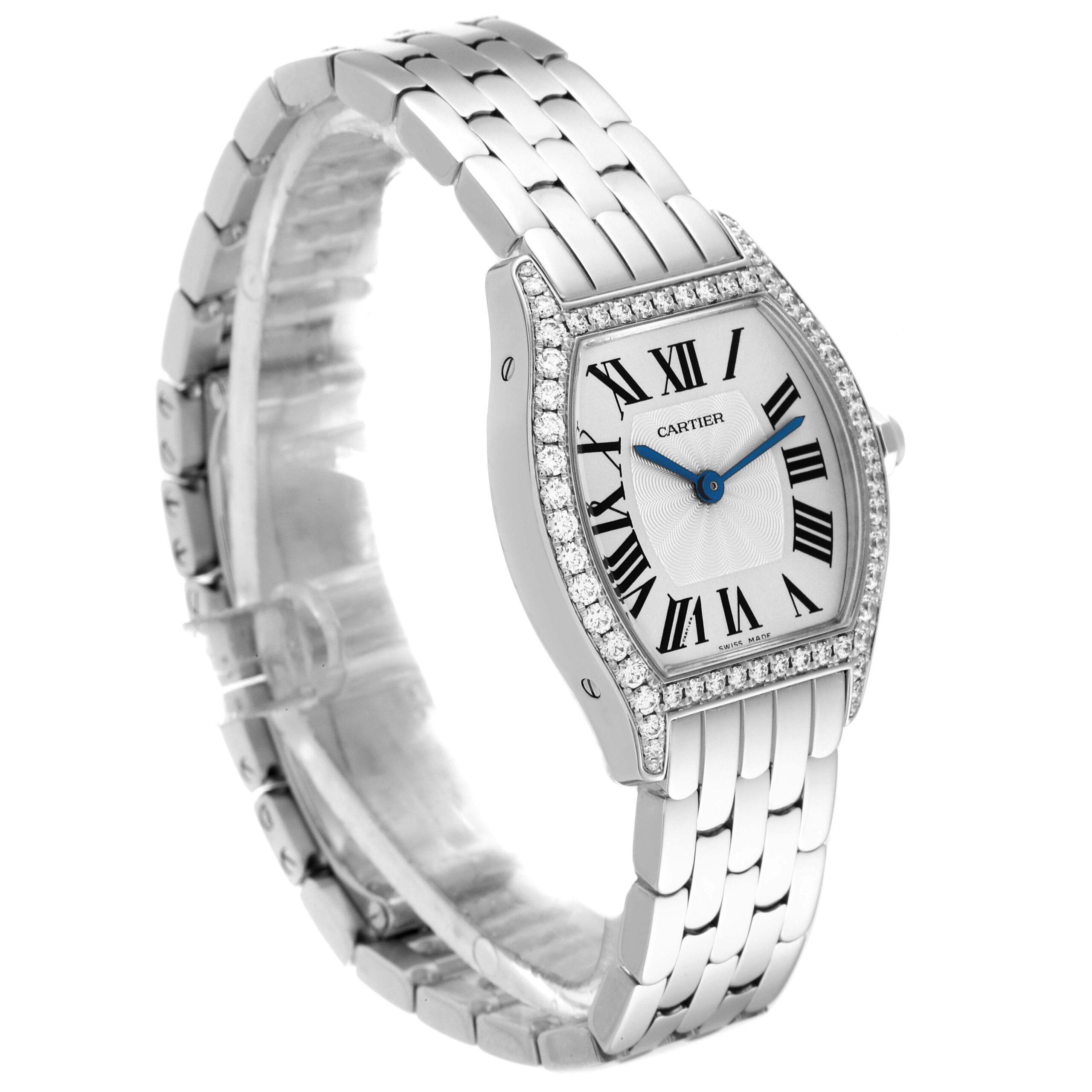 Cartier Tortue 18k White Gold Diamond Ladies Watch WA501011
