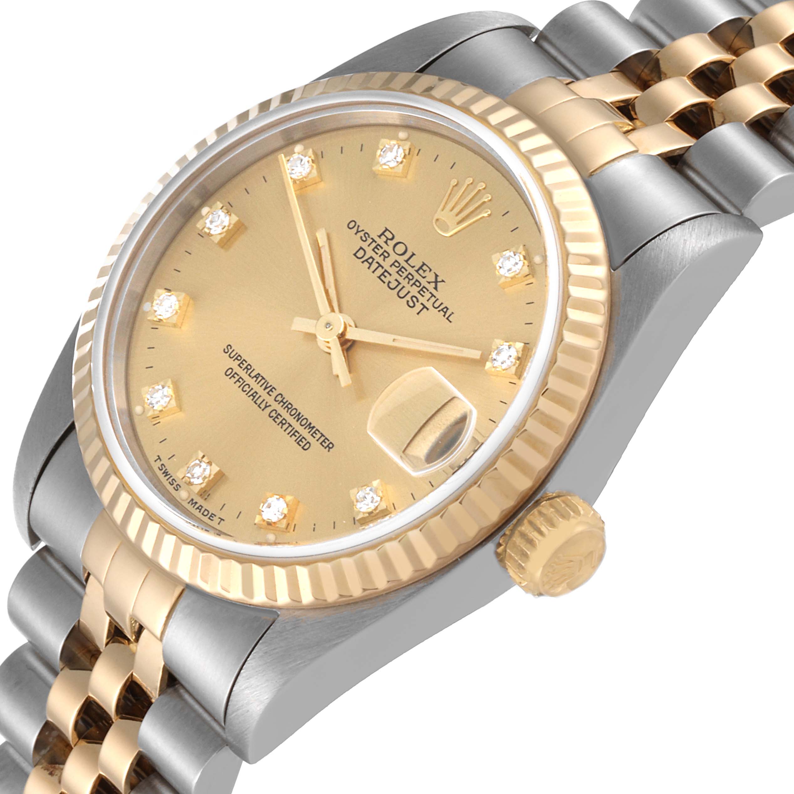 Rolex Datejust Midsize Steel Yellow Gold Diamond Dial Ladies Watch 68273