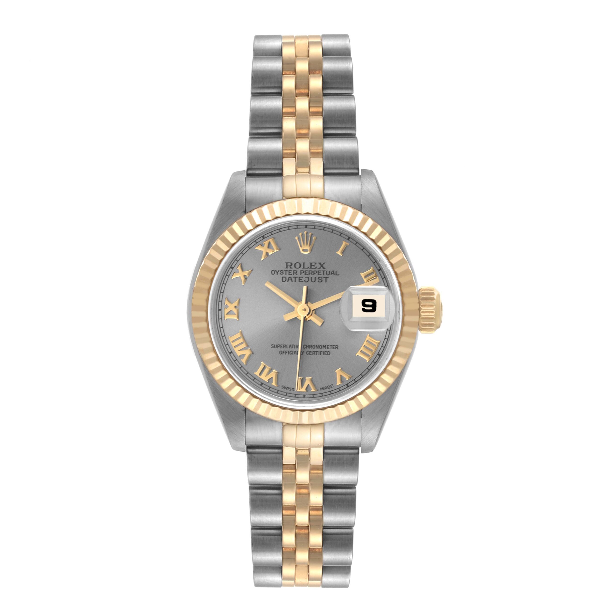 Rolex Datejust Steel Yellow Gold Slate Dial Ladies Watch 79173 Box Papers