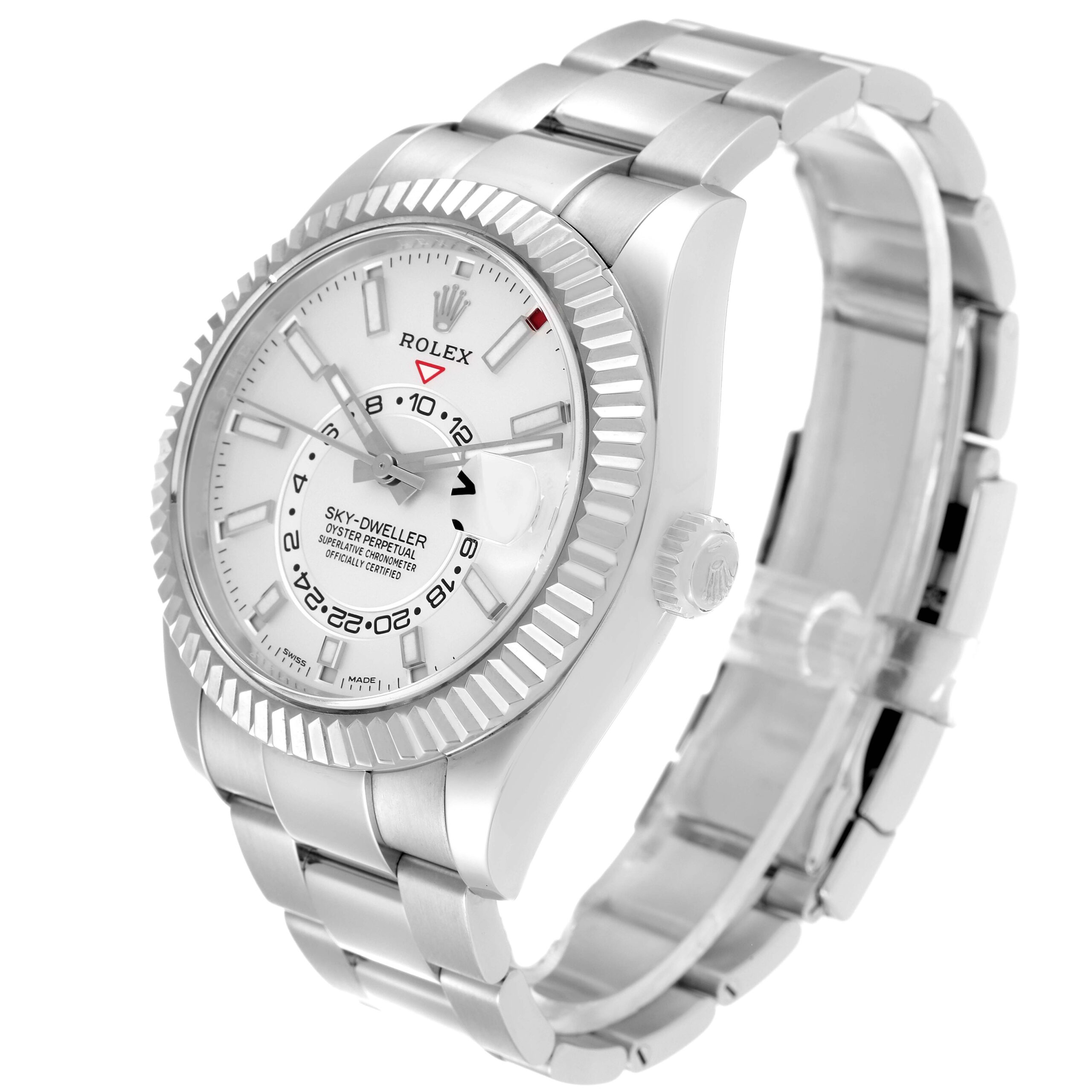 Rolex Sky-Dweller Silver Dial Steel White Gold Mens Watch 326934 Box Card