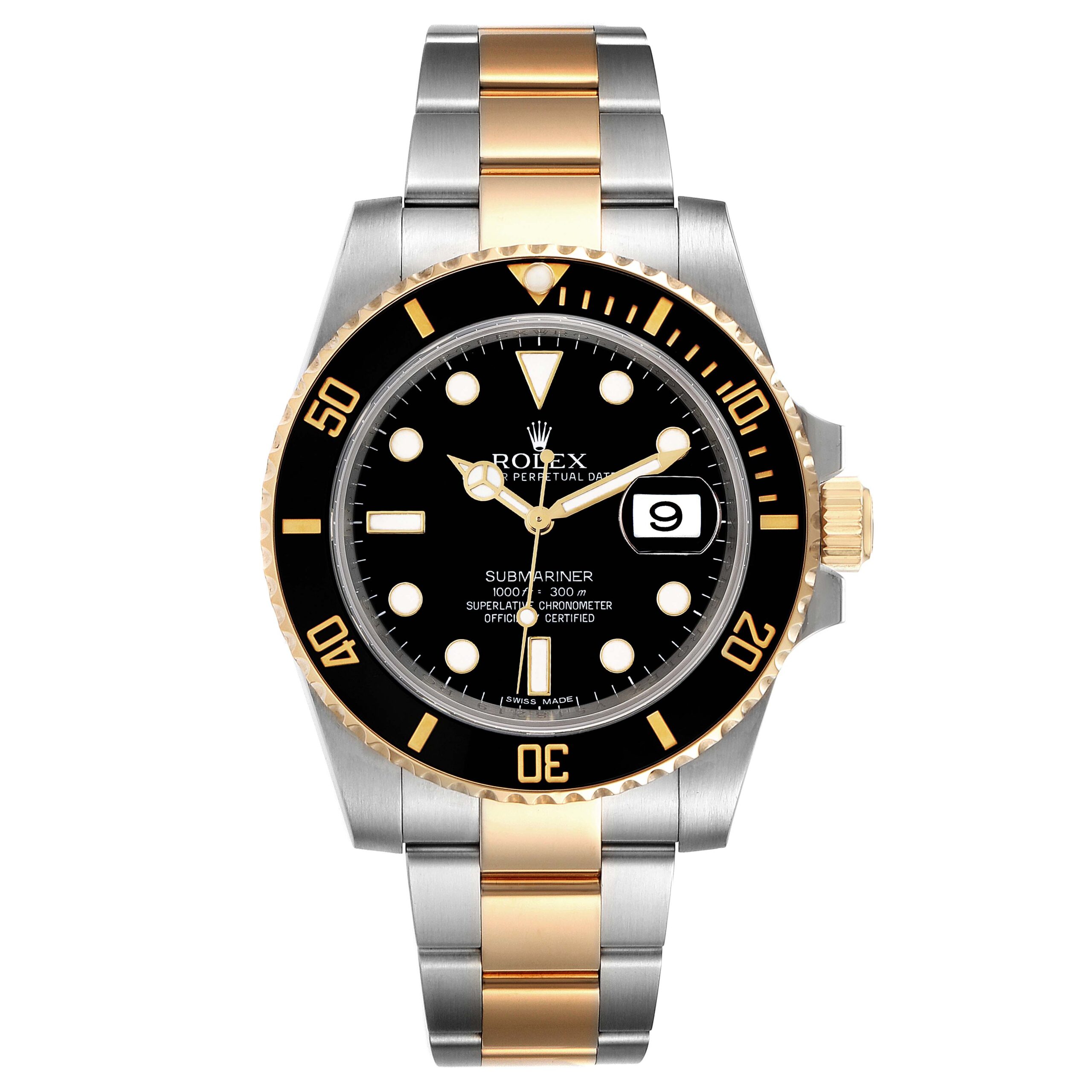 Rolex Submariner Steel Yellow Gold Black Dial Mens Watch 116613