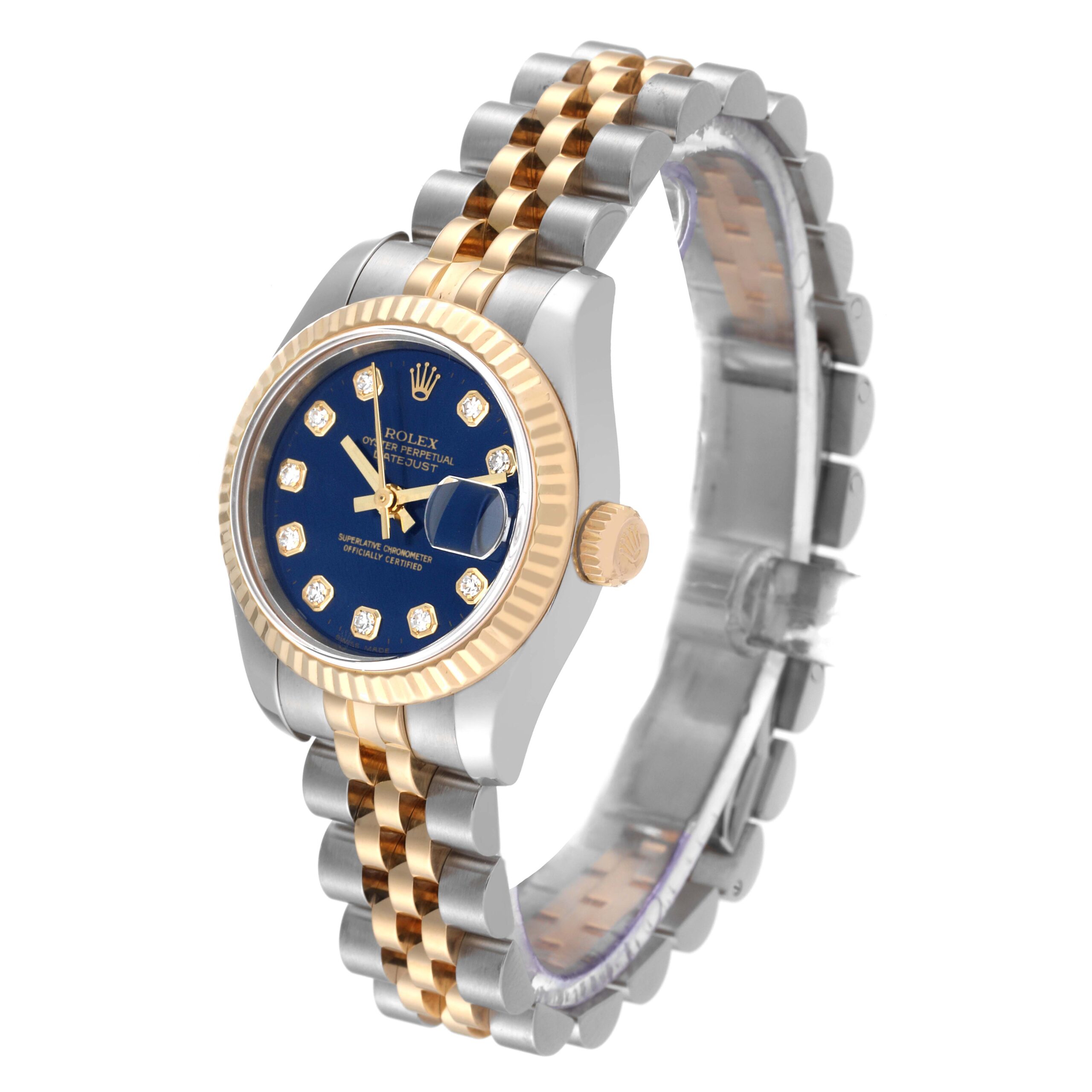 Rolex Datejust Steel Yellow Gold Blue Diamond Dial Ladies Watch 179173