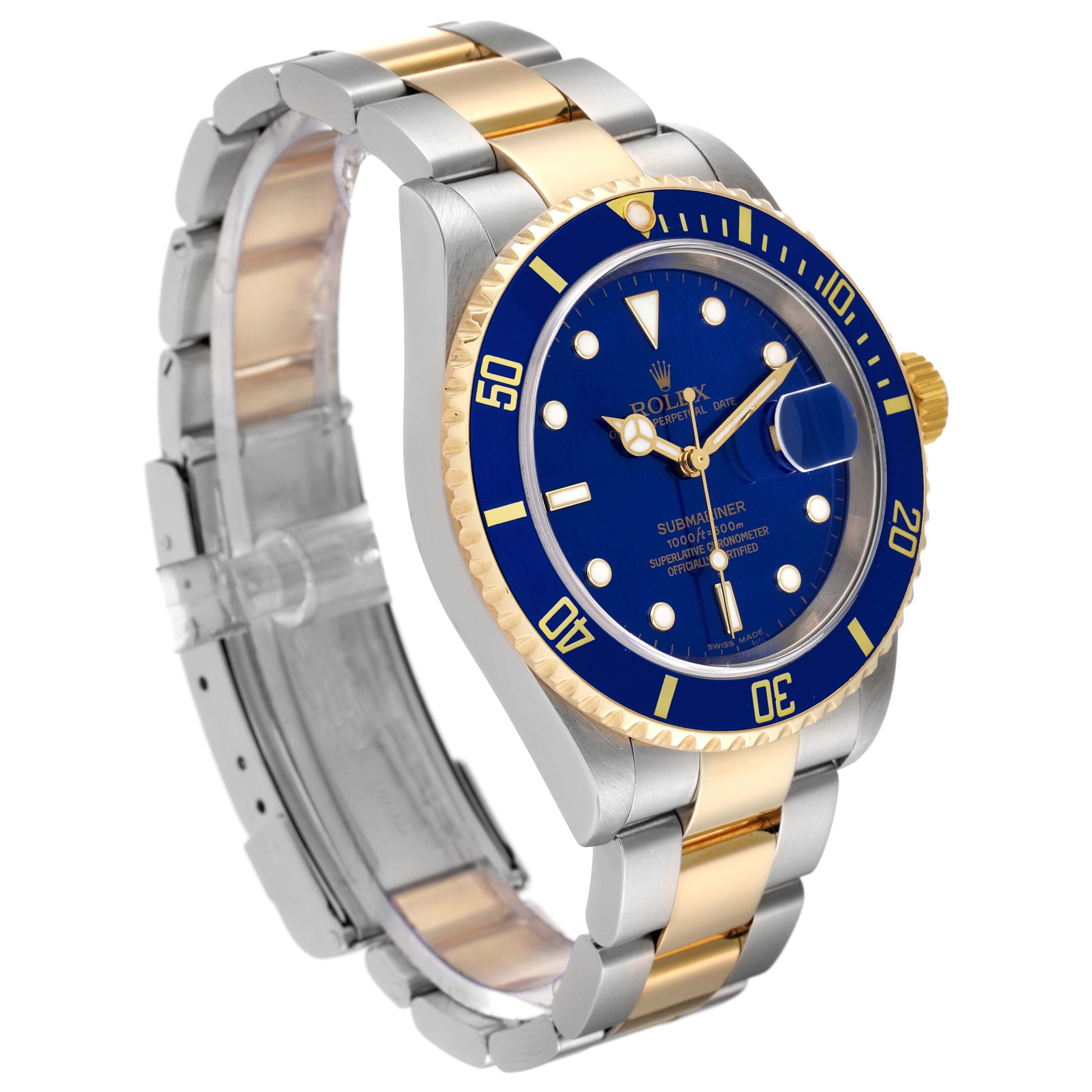 Rolex Submariner Blue Dial Steel Yellow Gold Mens Watch 16613 Box Papers