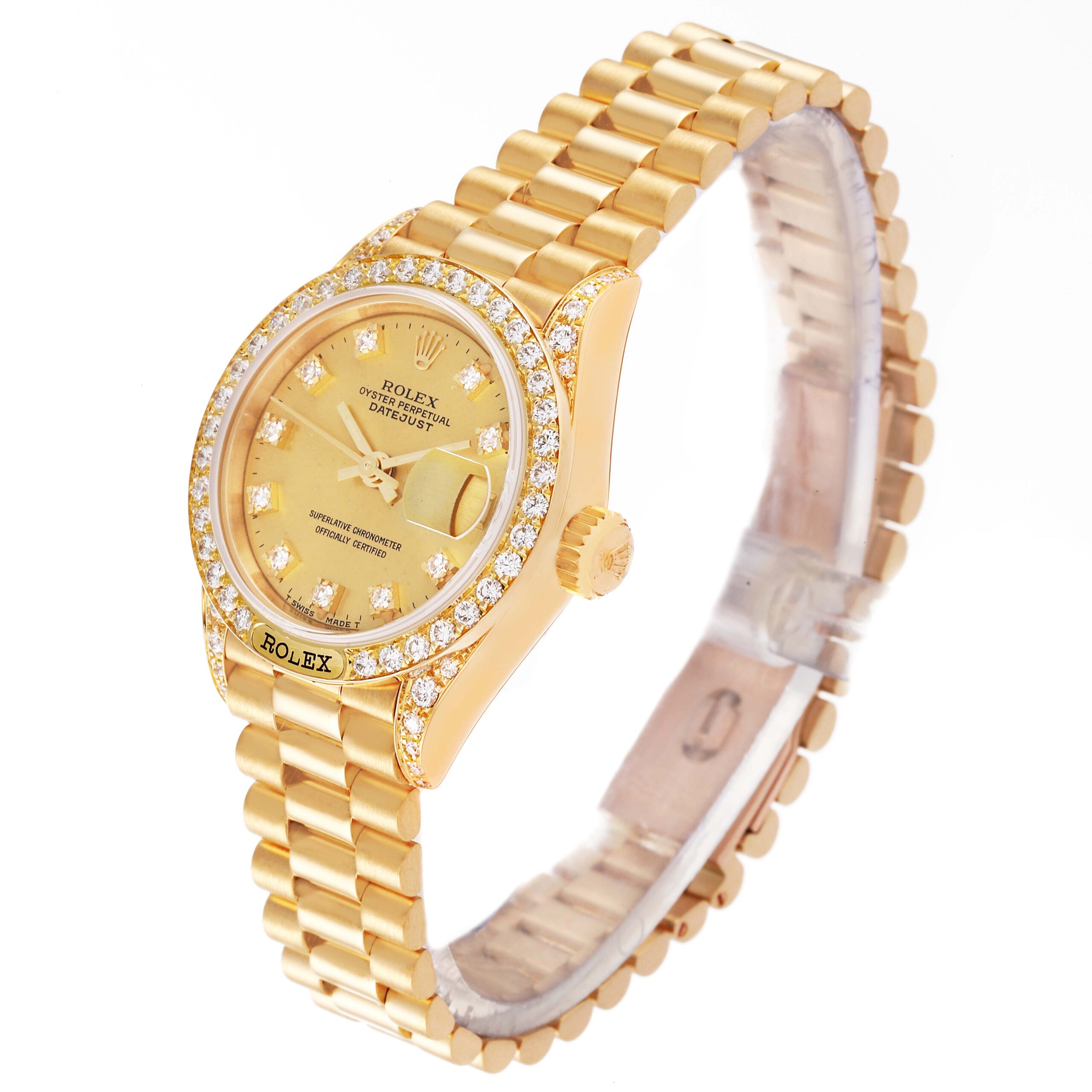 Rolex President Datejust Yellow Gold Diamond Ladies Watch 69158 Box Service Card