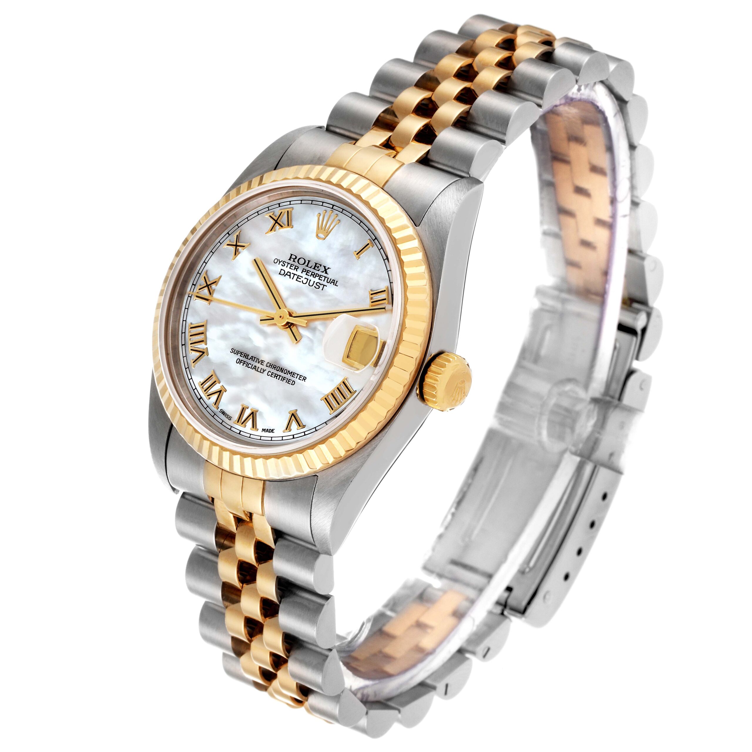 Rolex Datejust Midsize Steel Yellow Gold Mother of Pearl Roman Dial Ladies Watch 78273