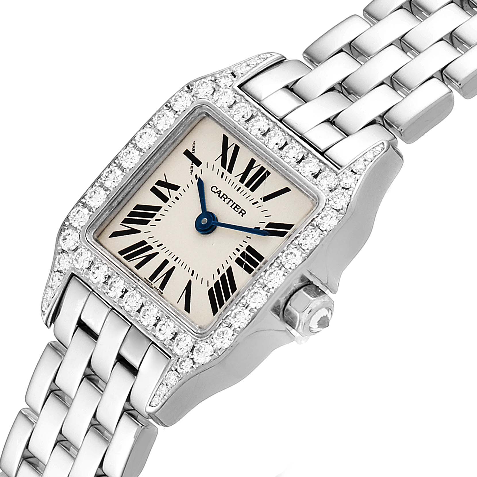 Cartier Santos Demoiselle White Gold Diamond Ladies Watch WF9005Y8 Box Papers