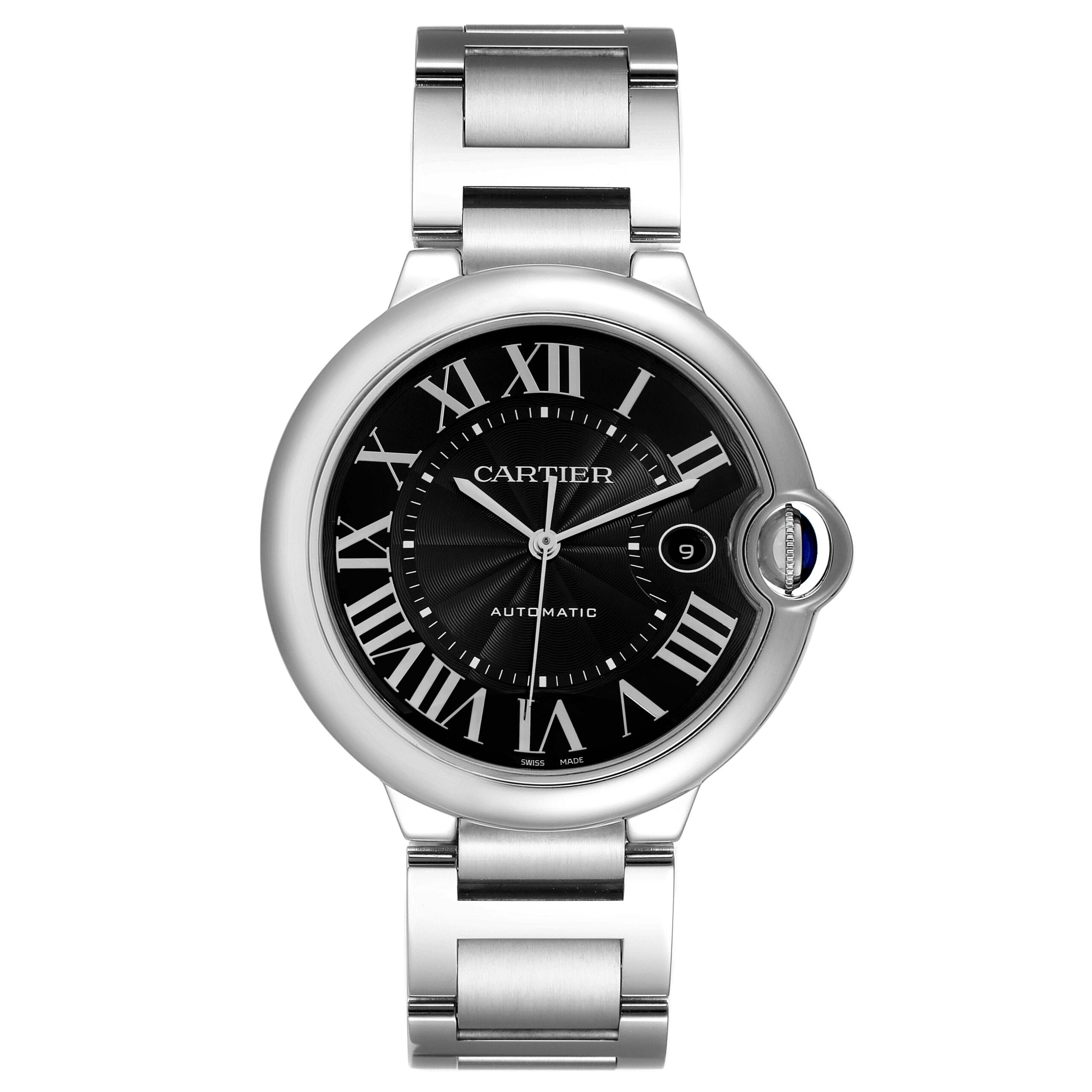 Cartier Ballon Bleu 42mm Black Dial Steel Mens Watch W6920042 Box Papers